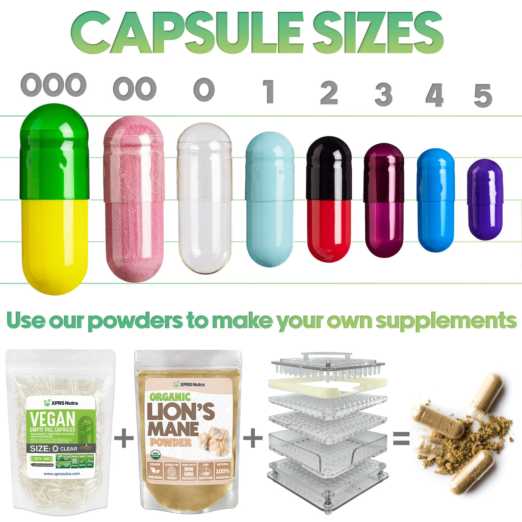 XPRS Nutra Vegan Size 000 Empty Capsules - 1000 Count Clear Empty Vegan Capsules - Vegetarian - DIY Vegetable Capsule Filling - Veggie Pill Caps Pills