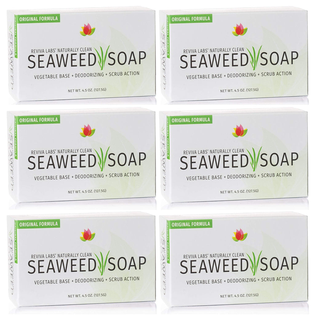 Reviva Seaweed Soap - 6 Pack - Organic Seaweed Face Scrub and Exfoliating Body Scrub Soap Bar - 4.5 oz. Vegetable Base Natural Bar Soap and Seaweed Bath Detox Soap Made in the USA