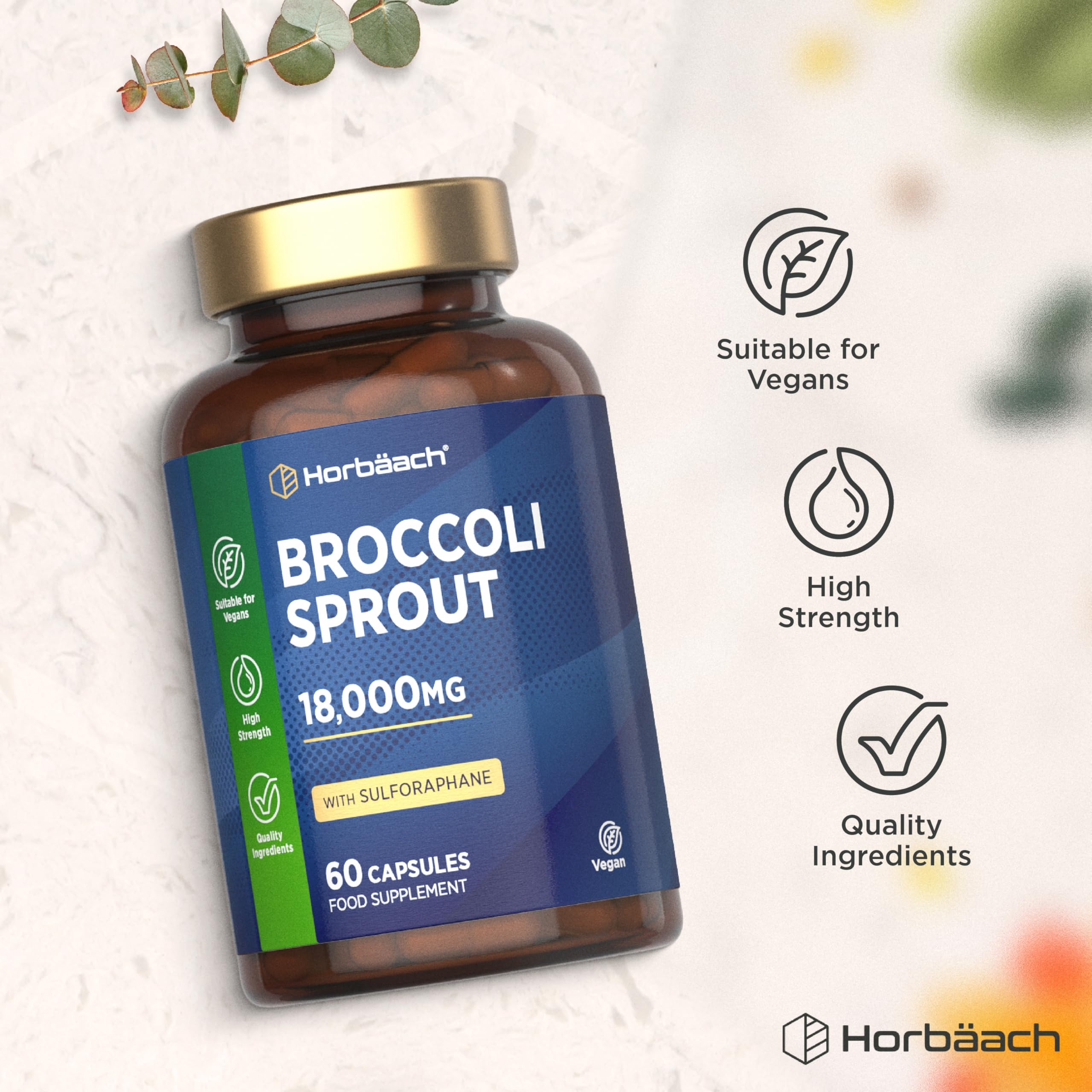 Broccoli Sprout Extract 18,000mg | Activated Sulforaphane Supplement | 60 Vegan Capsules | High Strength | by Horbaach