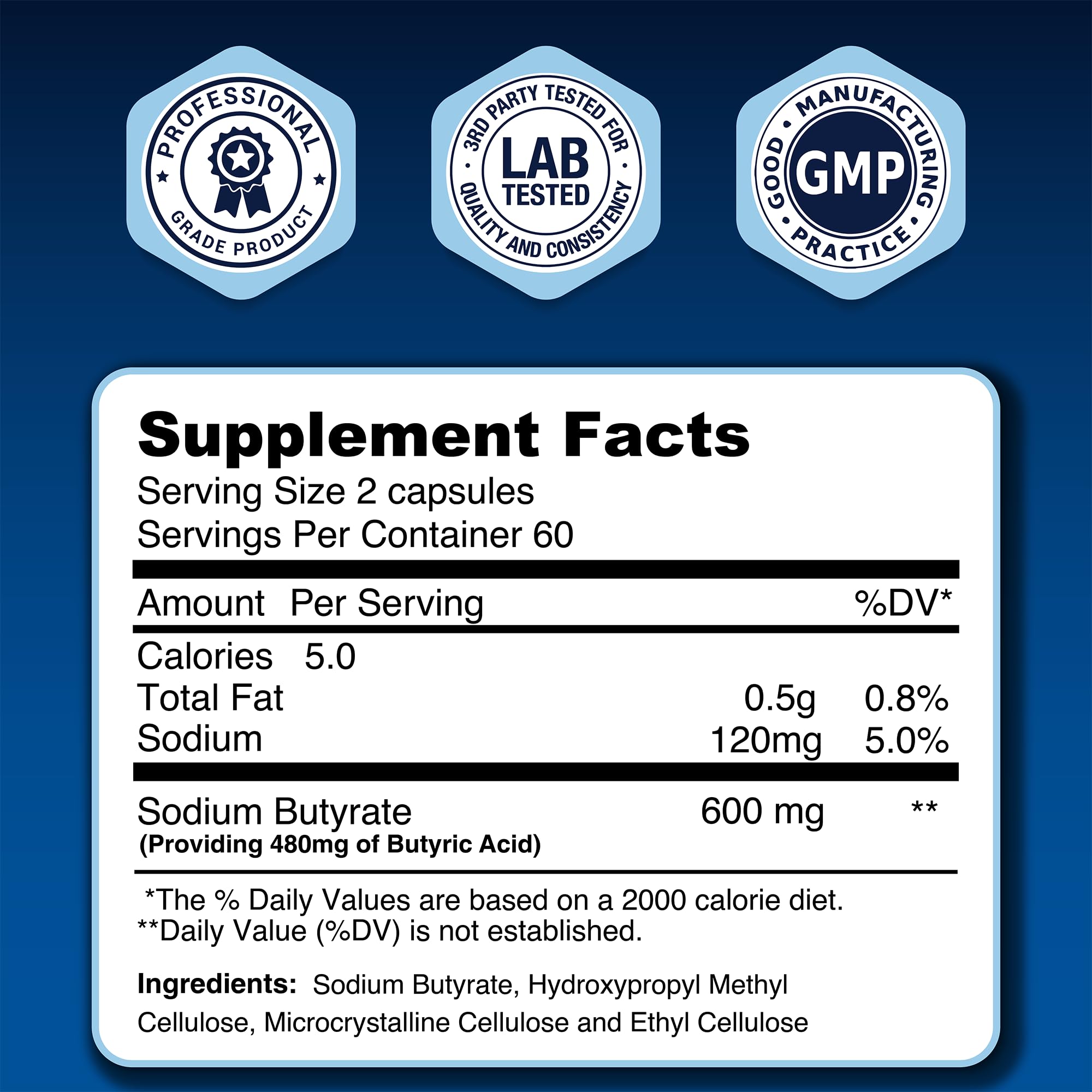 LongJuvity Labs Sodium Butyrate Supplement 300mg – Microencapsulated Butyrate Capsules – Extended Release Delivery Technology – Gut Health Support – 120 Capsules