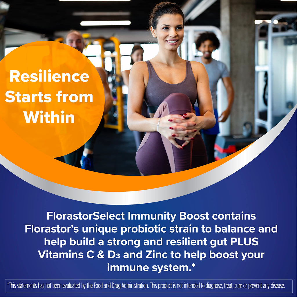 Florastor Advanced Immunity Boost Daily Probiotic & Immune Support Supplement for Women and Men, Saccharomyces Boulardii CNCM I-745 Plus Zinc, Vitamin C & D3 (30 Capsules)