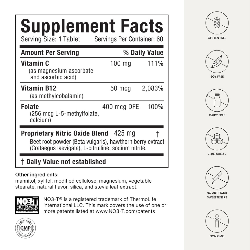HumanN Neo40 Professional - Daily Heart & Circulation Support - Methylfolate, Beet Root Powder, Hawthorn Berry, L-citrulline - 60 Dissolvable Tablets