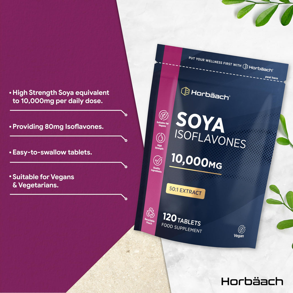 SOYA Isoflavones 10,000mg | 120 Vegan Tablets | High Strength SOYA Bean Extract | Providing 80mg Isoflavones | by Horbaach