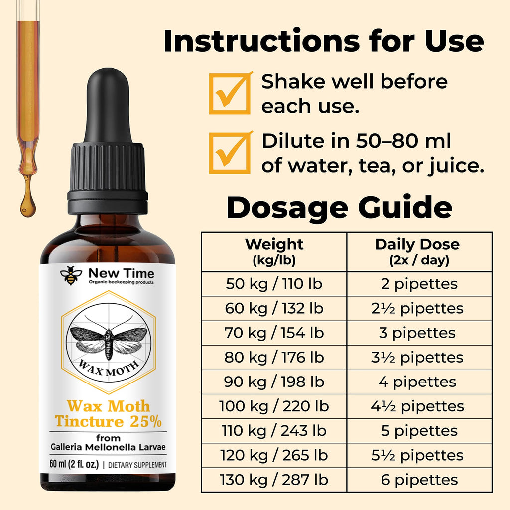 2-Pack Wax Moth Larvae Tincture – 25% Galleria mellonella Extract | 120 ml Total (2 x 60 ml) Ognevka Liquid Bee Supplement for Respiratory Wellness & Immune Support
