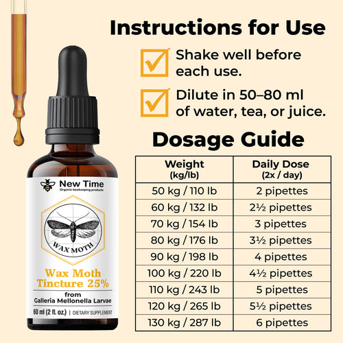 2-Pack Wax Moth Larvae Tincture – 25% Galleria mellonella Extract | 120 ml Total (2 x 60 ml) Ognevka Liquid Bee Supplement for Respiratory Wellness & Immune Support