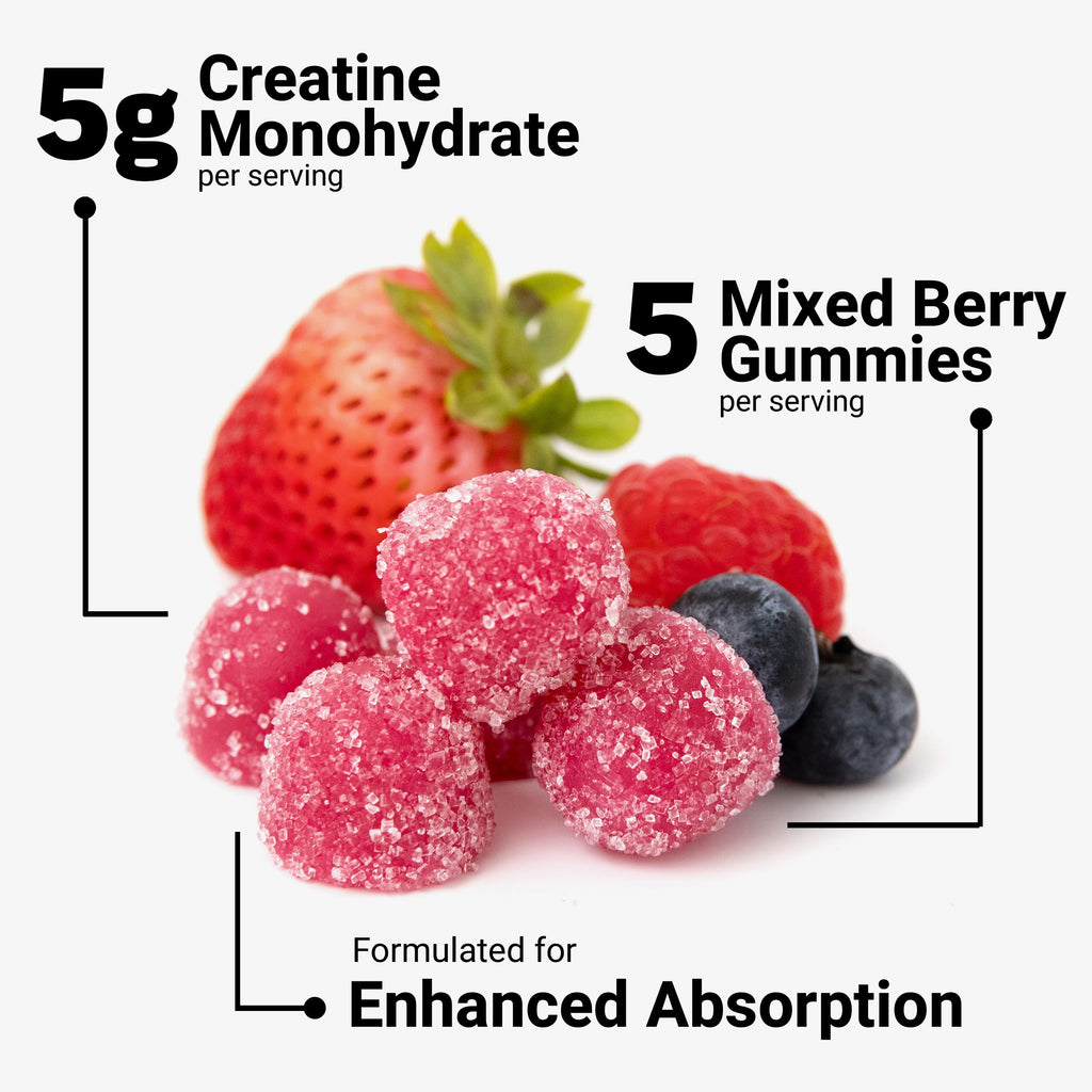 Force Factor Creatine Monohydrate Gummies, NSF Certified, 5g Dose for Men & Women to Support Muscle, Strength, Recovery, Cognitive Health & Memory, Mixed Berry, 150 Gummies