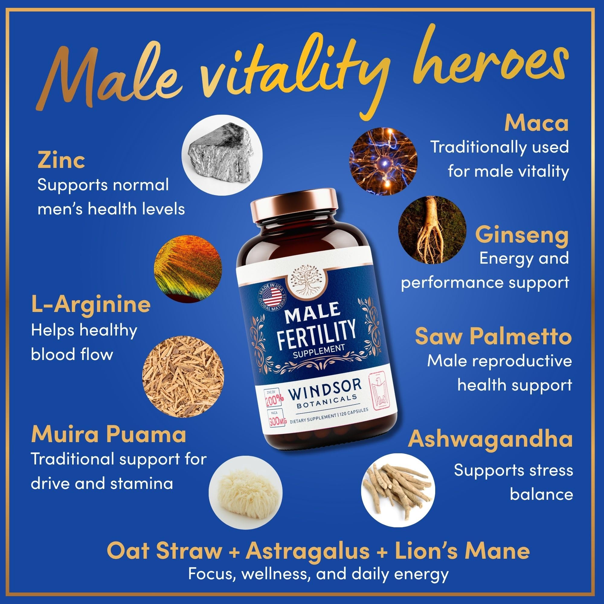 Male Fertility Supplement with Maca Root - Mens Health Conception Fertility Prenatal Vitamins Plus Natural Extracts - Prenatal Fertility Supplements for Men - 3rd Party Tested - 120 Capsules, 2 Month