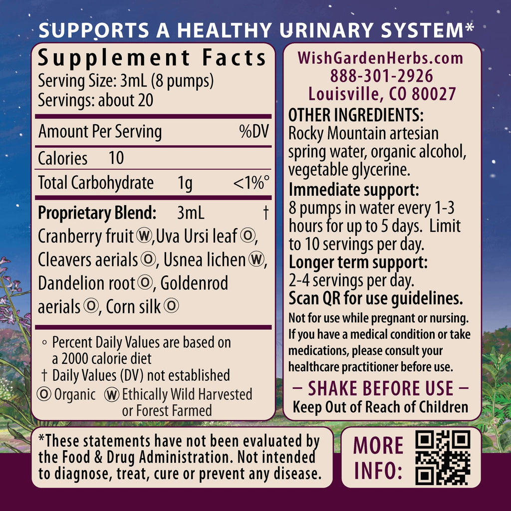 WishGarden Herbs Urinary Strength, Liquid Herbal Tincture, Cranberry, Uva Ursi & Usnea, Supports Urinary Tract Health, Eases Discomfort, Promotes Microbial Balance, 2oz