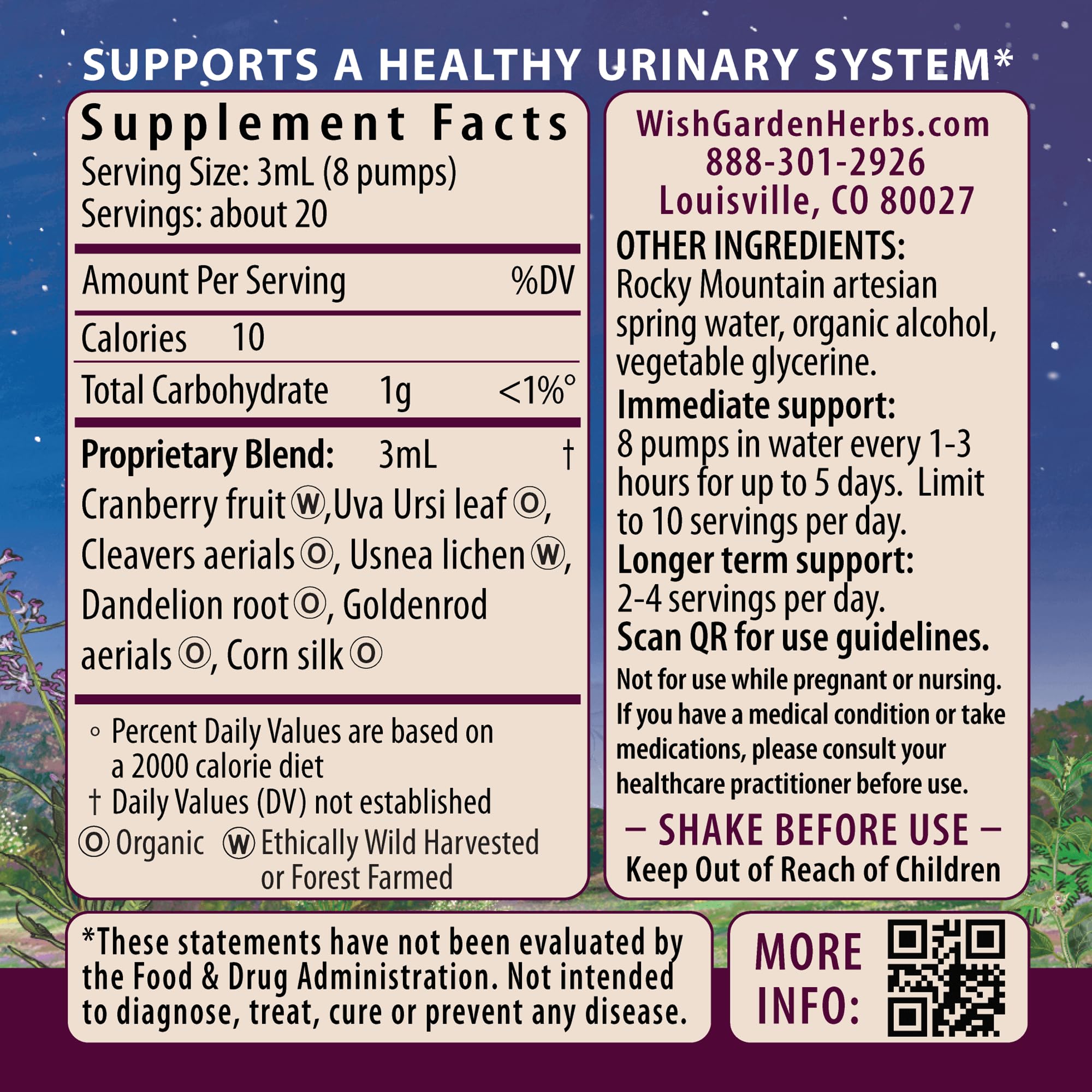 WishGarden Herbs Urinary Strength, Liquid Herbal Tincture, Cranberry, Uva Ursi & Usnea, Supports Urinary Tract Health, Eases Discomfort, Promotes Microbial Balance, 4oz