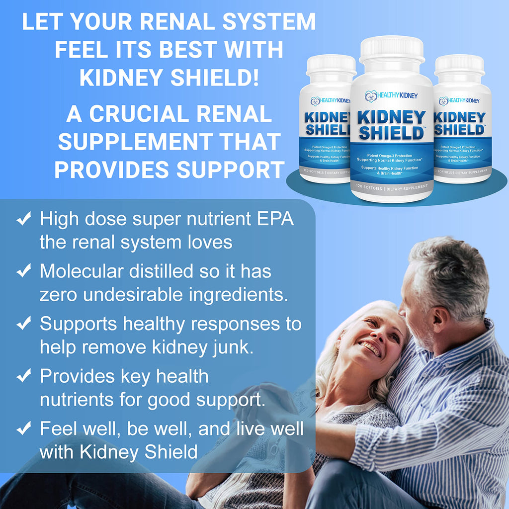 Kidney Shield Omega 3 Fish Oil Supplements - DHA EPA Omega 3 Supplement for Women & Men Kidney Health - Omega3 to Support Normal Kidneys Function & Cleanse, Detox & Repair - 120 Lemon Softgels
