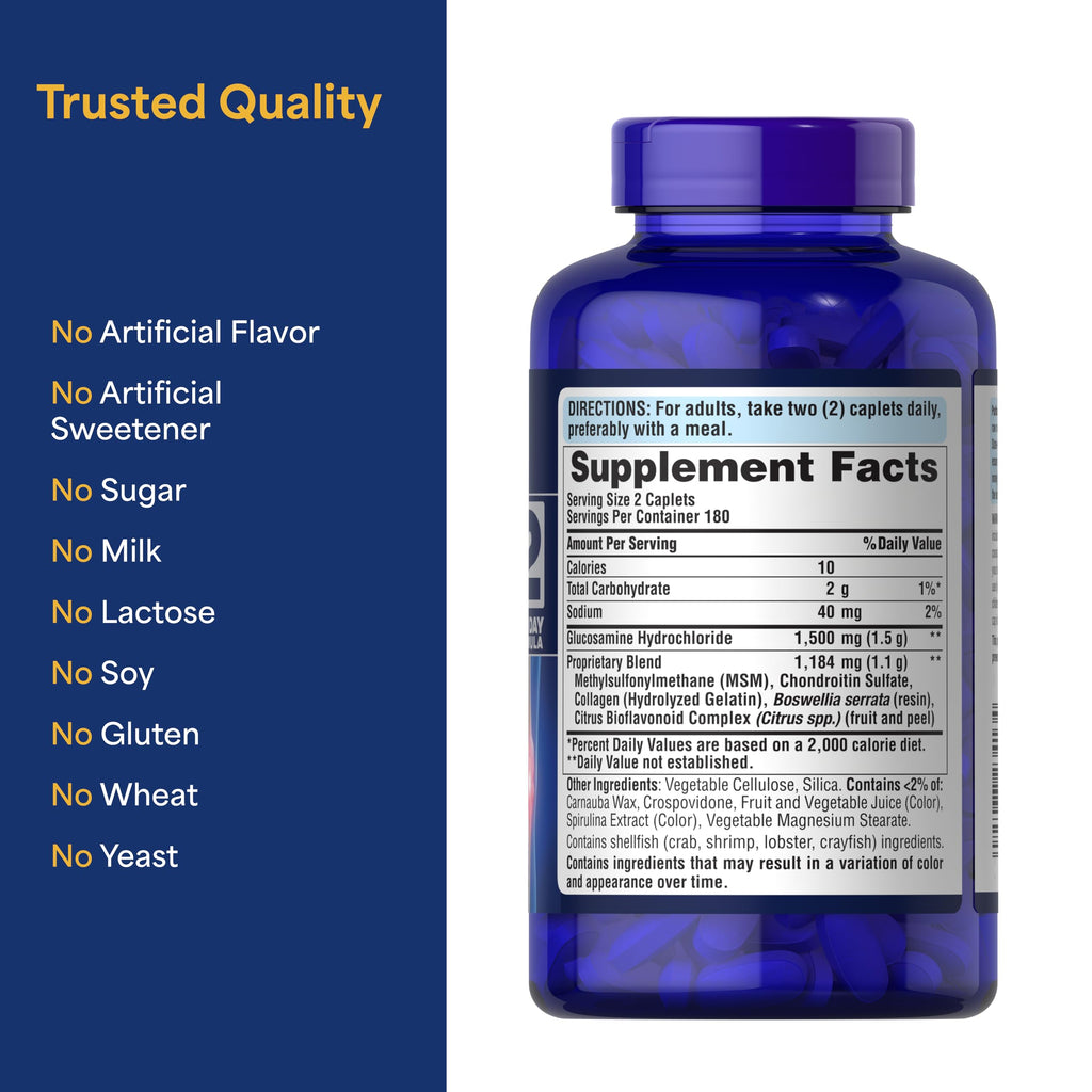 Puritan's Pride Glucosamine Chondroitin MSM, Dietary Supplement for Joint Health, 6 Month Supply, 360 Coated Tablets