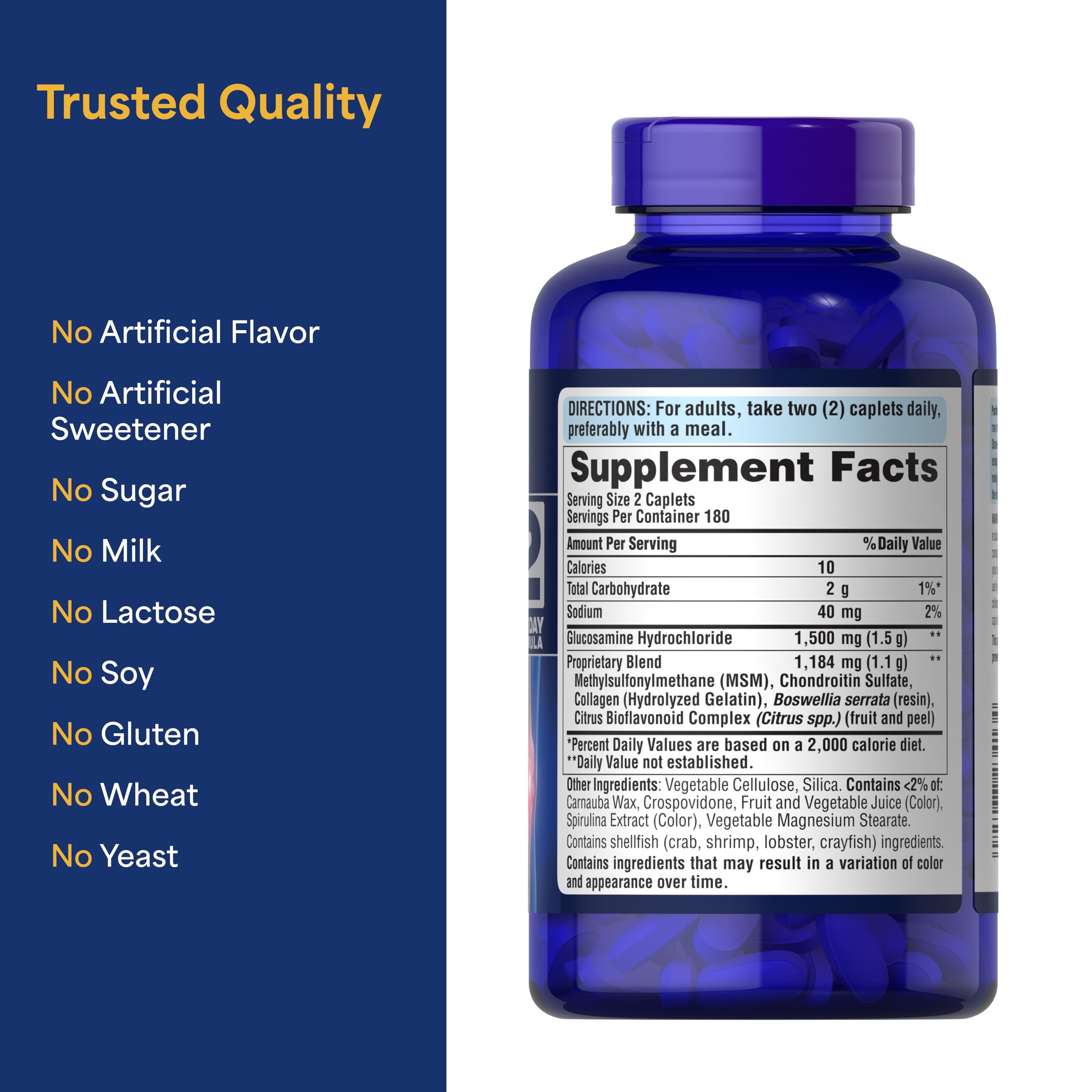 Puritan's Pride Glucosamine Chondroitin MSM, Dietary Supplement for Joint Health, 6 Month Supply, 360 Coated Tablets