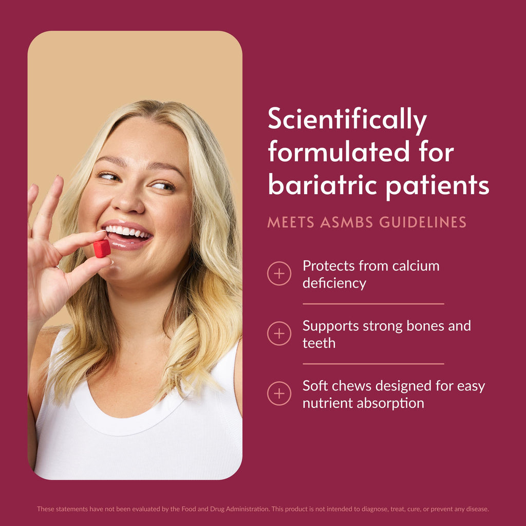 Bariatric Advantage Calcium Citrate Chewy Bites 500 mg - Highly Absorbable & Digestible - Vitamin D3 - Easily Chewable Calcium Supplement - Raspberry Flavor - 90 Count