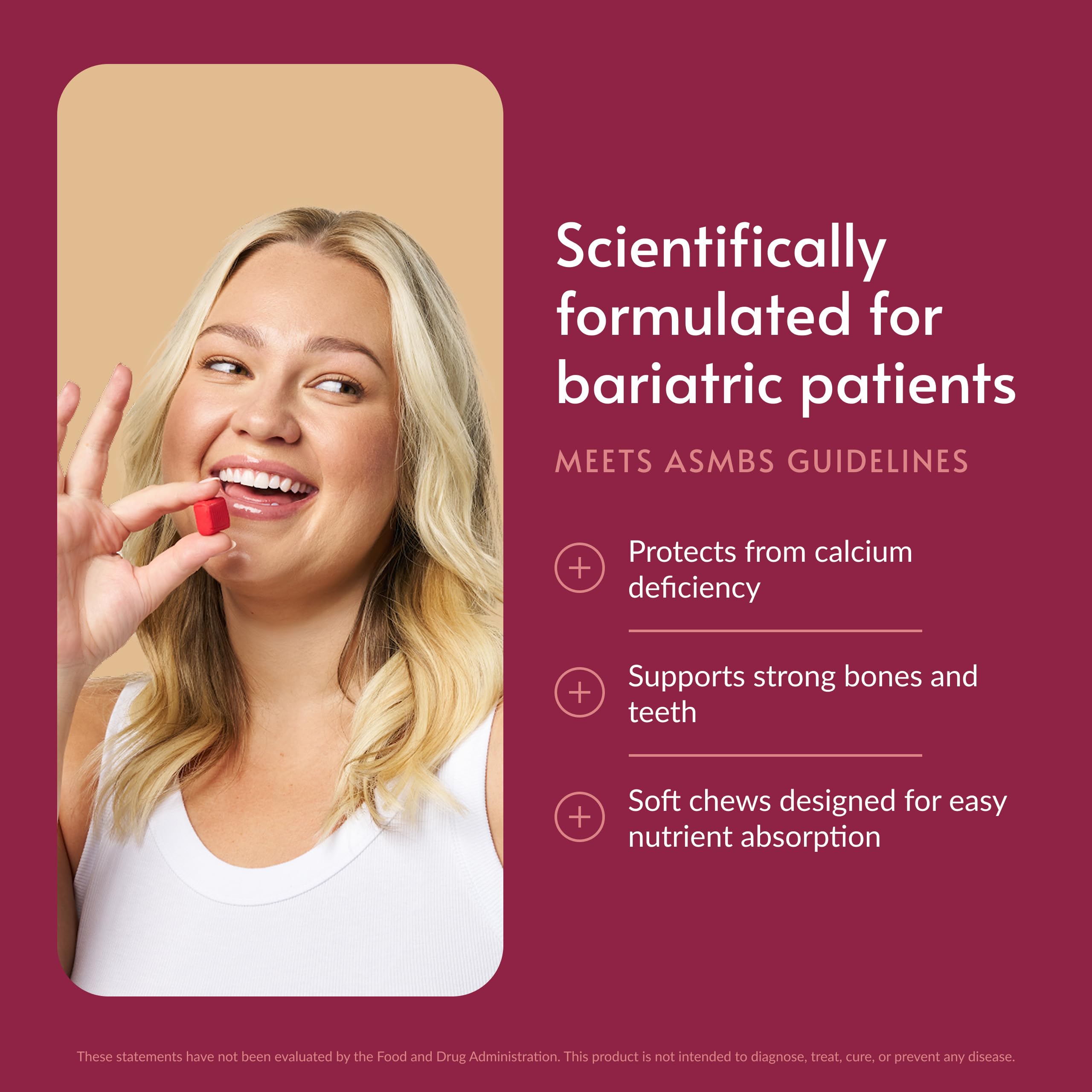 Bariatric Advantage Calcium Citrate Chewy Bites 500 mg - Highly Absorbable & Digestible - Vitamin D3 - Easily Chewable Calcium Supplement - Raspberry Flavor - 90 Count
