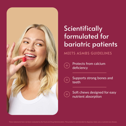 Bariatric Advantage Calcium Citrate Chewy Bites 500 mg - Highly Absorbable & Digestible - Vitamin D3 - Easily Chewable Calcium Supplement - Raspberry Flavor - 90 Count
