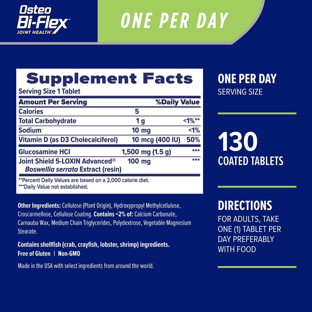 Osteo Bi-Flex One Per Day Vitamin D Supplement, Improve Joint Function, Support Bone and Immune Health, 130 Coated Tablets