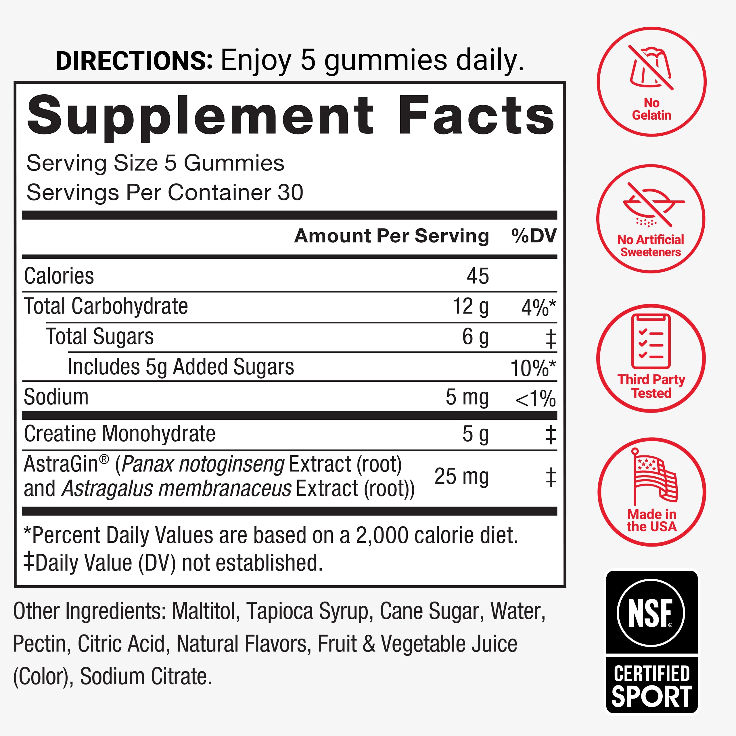 Force Factor Creatine Monohydrate Gummies, NSF Certified, 5g Dose for Men & Women to Support Muscle, Strength, Recovery, Cognitive Health & Memory, Mixed Berry, 150 Gummies