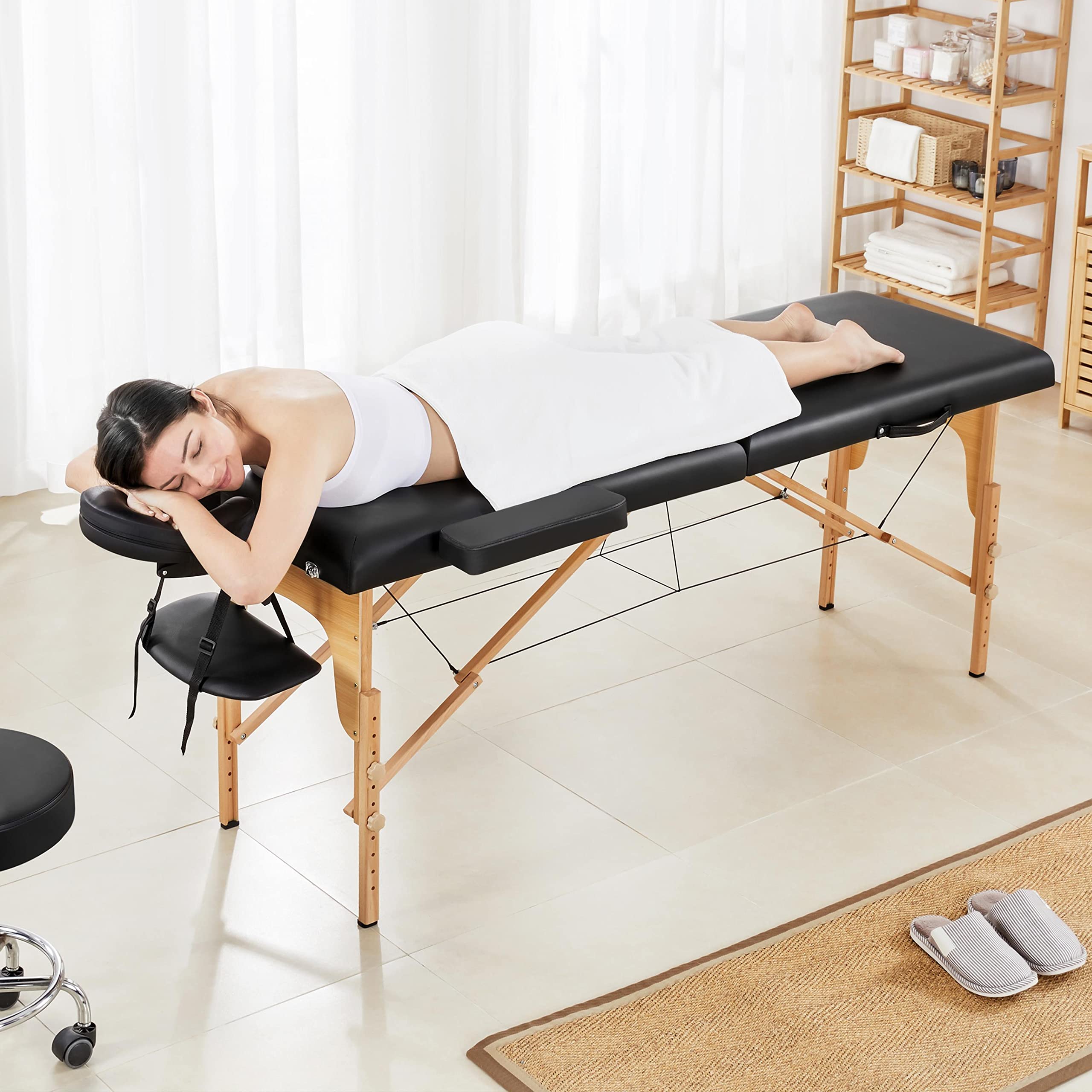 Yaheetech Massage Table Portable Lash Beds Spa Bed Massage Couch Foldable Spa Tables Adjustable 2 Fold with Non-Woven Bag 24 inch, Black