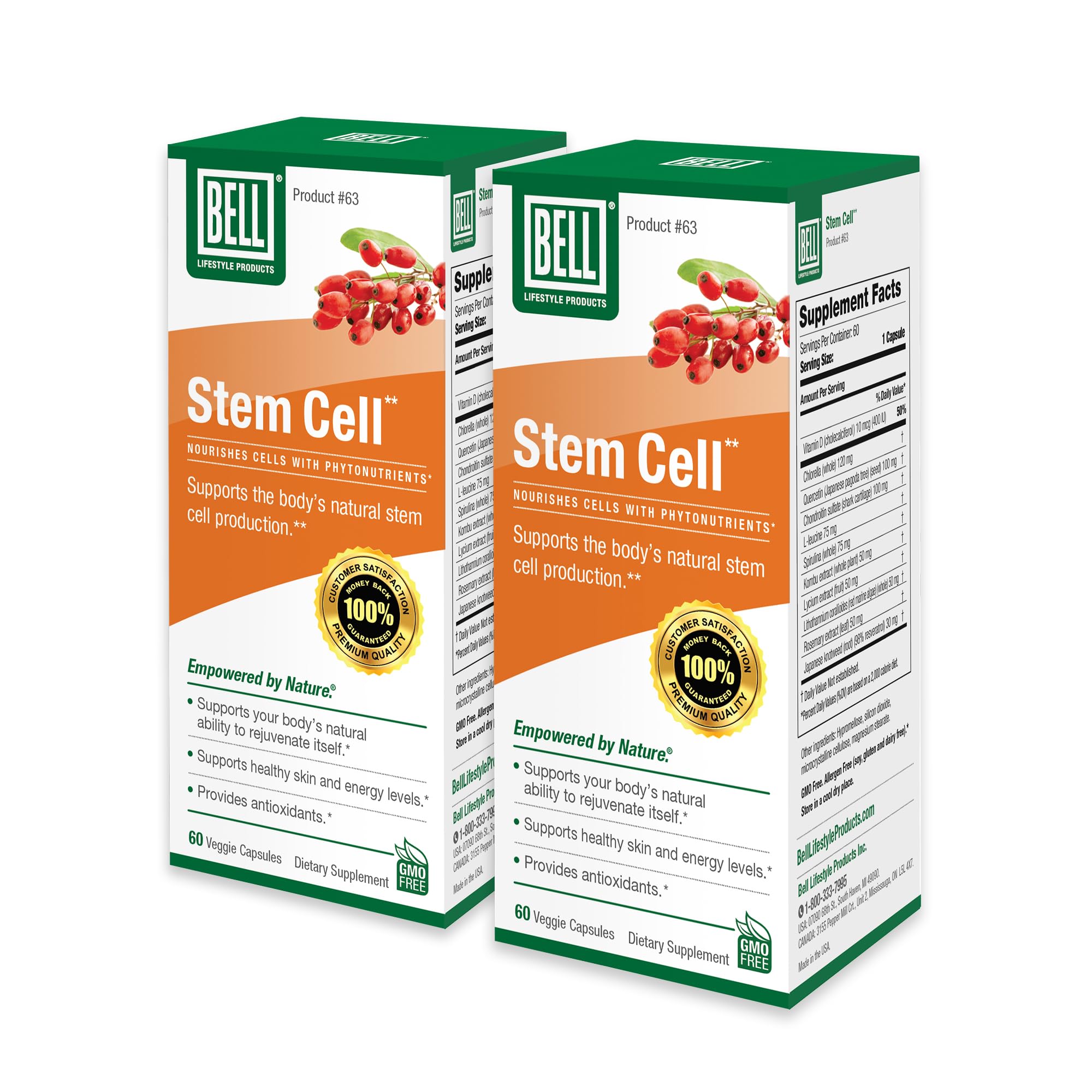 Bell Stem Cell Supplements - Supports Your Body's Natural Ability to Replace Worn Out Cells and Rejuvenate Tissue | Celulas Madres, Pack of 2 | 60 Capsules Each