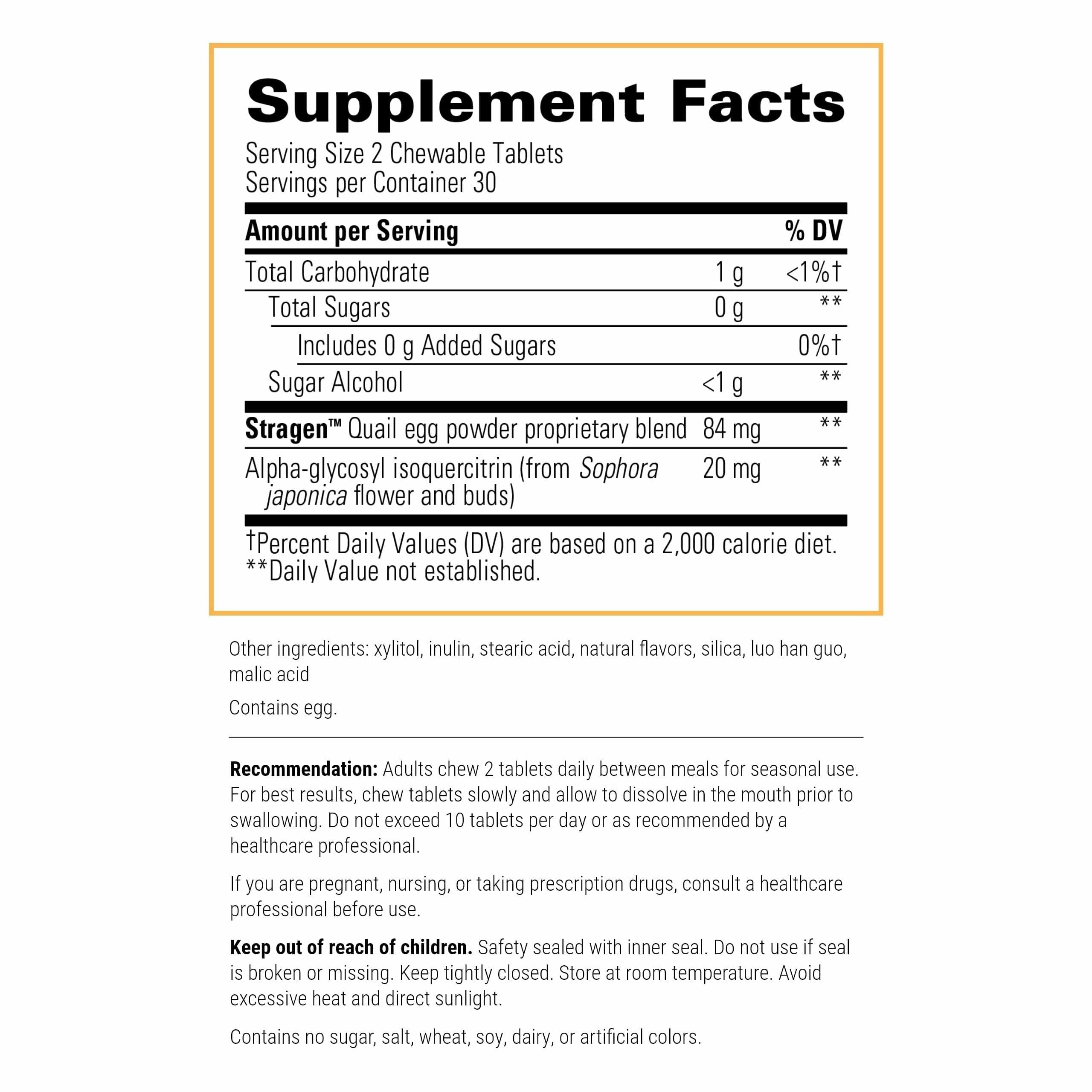 Integrative Therapeutics AllQlear - Seasonal Supplement for Immune Support *- Quail Egg Powder Blend - Dairy-Free - Berry Flavored, 60 Chewable Tablets (30 Servings)