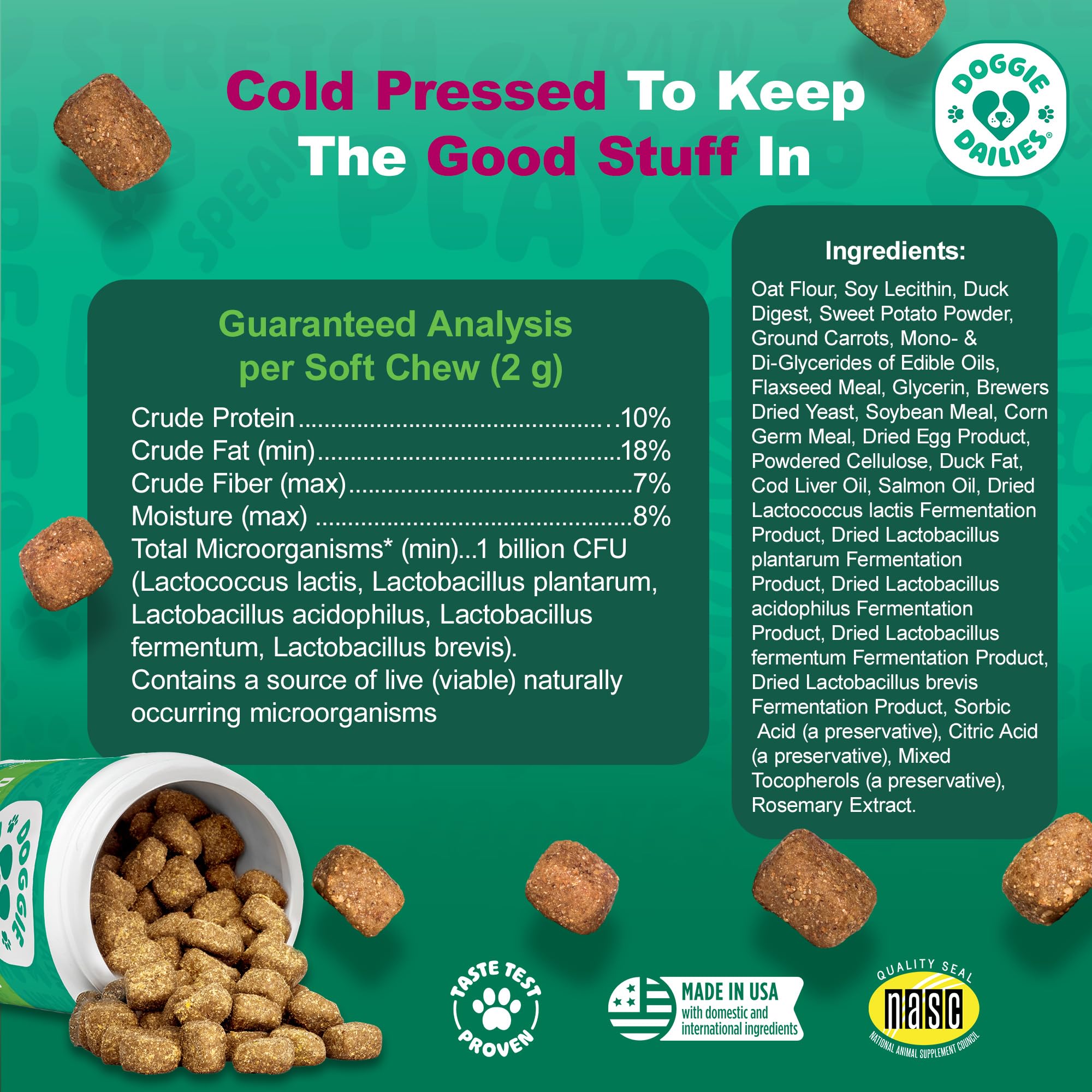 Doggie Dailies Probiotics for Dogs - Advanced Dog Probiotics with Prebiotics - Promotes Digestive Health - Supports Immune System and Overall Health (Duck) 225 Soft Chews