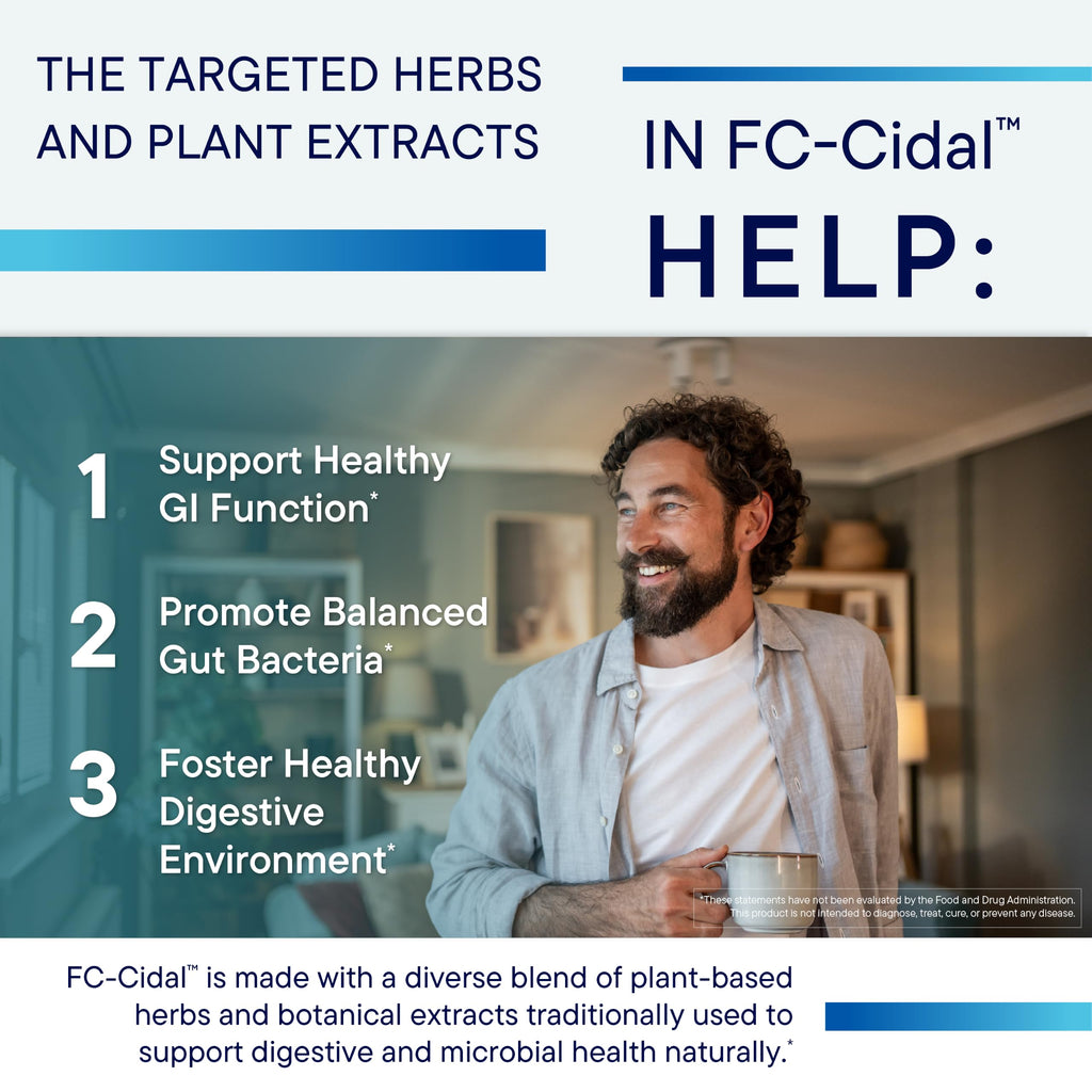 BIOTICS RESEARCH FC Cidal™ Herbal Blend Complete GI Gut Health for Women & Men- 500 mg/Serving - 7 Herbs Proprietary Blend Supplement Supports Healthy GI Function and Microbial Balance 120 Capsules