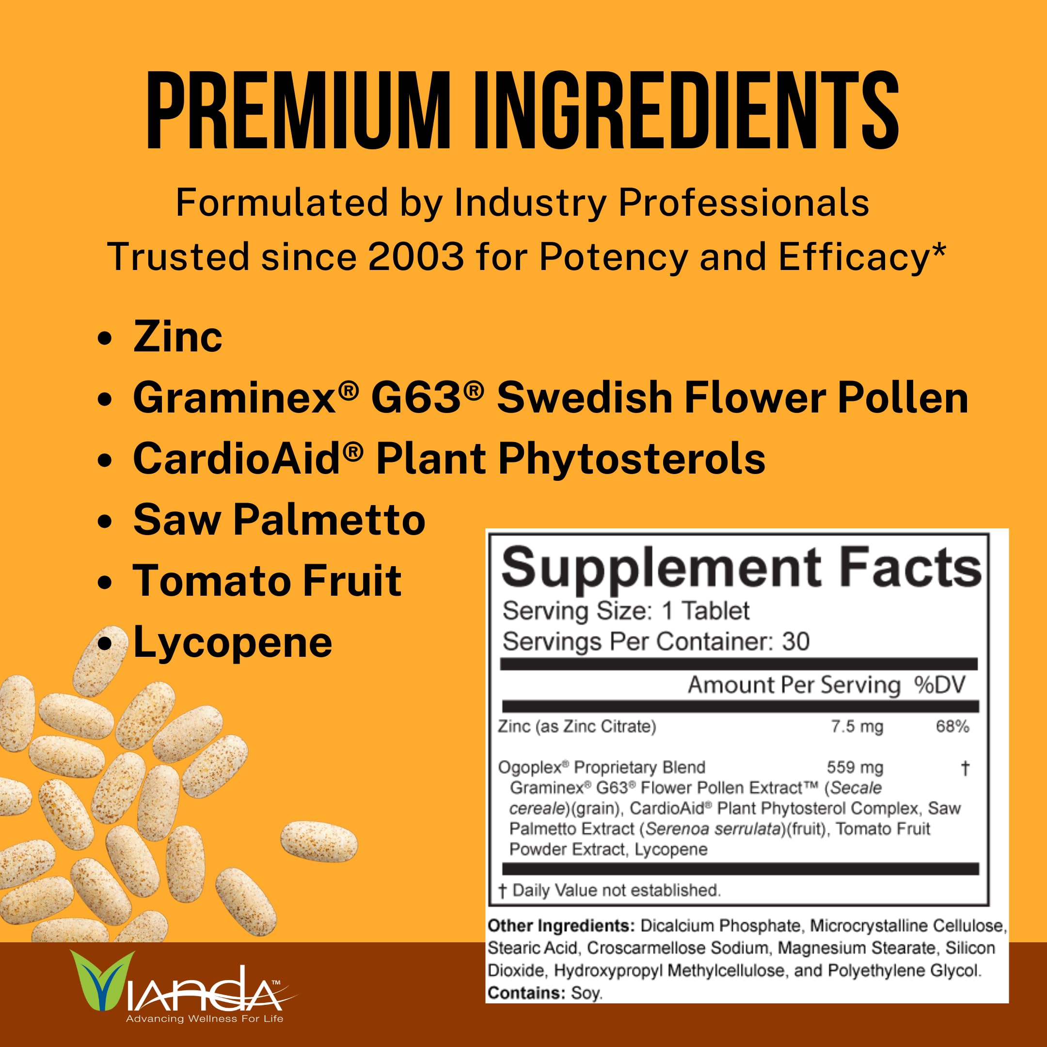 Ogoplex® | Men's Prostate Support Health Supplement with Graminex® Swedish Flower Pollen, Saw Palmetto, Phytosterols & Lycopene - 1 A Day - 30 Tablets (3 Pack)