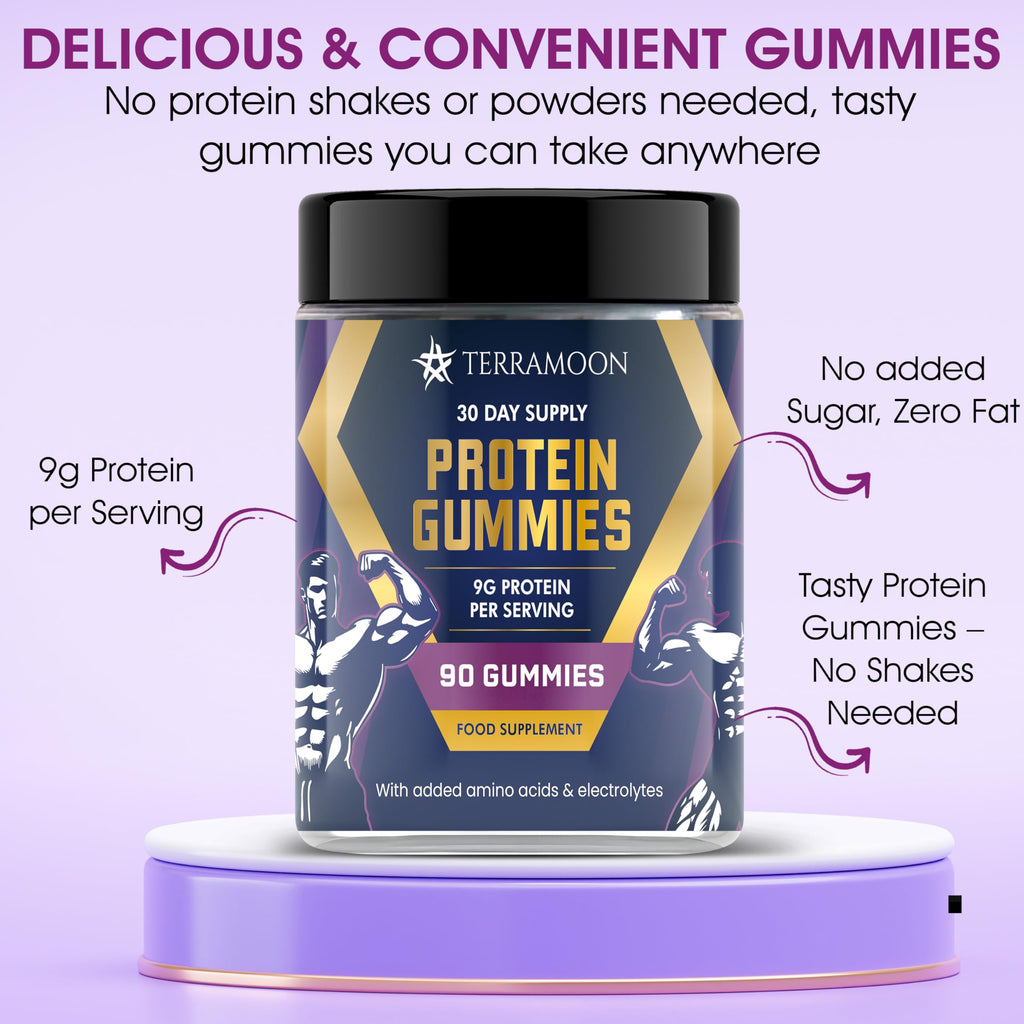 Protein Gummies, 9g Protein Per Serving, 90 Gummies, 30-Day Supply with BCAA and Electrolytes