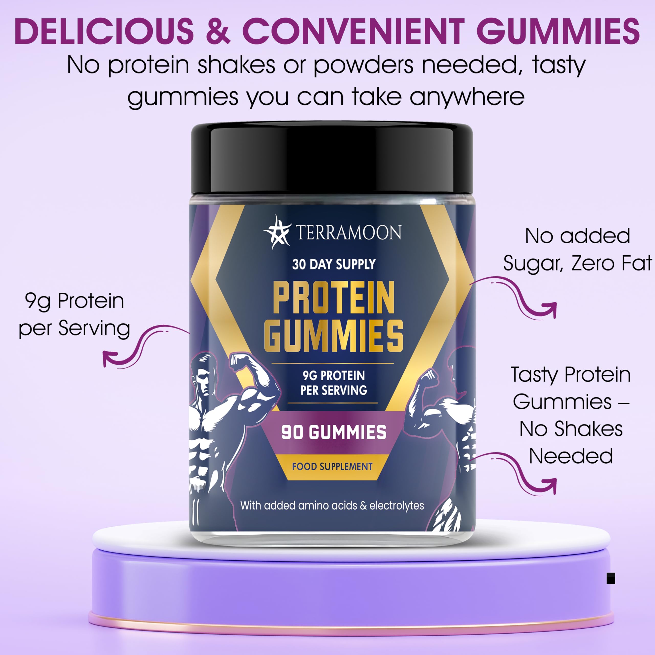 Protein Gummies, 9g Protein Per Serving, 90 Gummies, 30-Day Supply with BCAA and Electrolytes