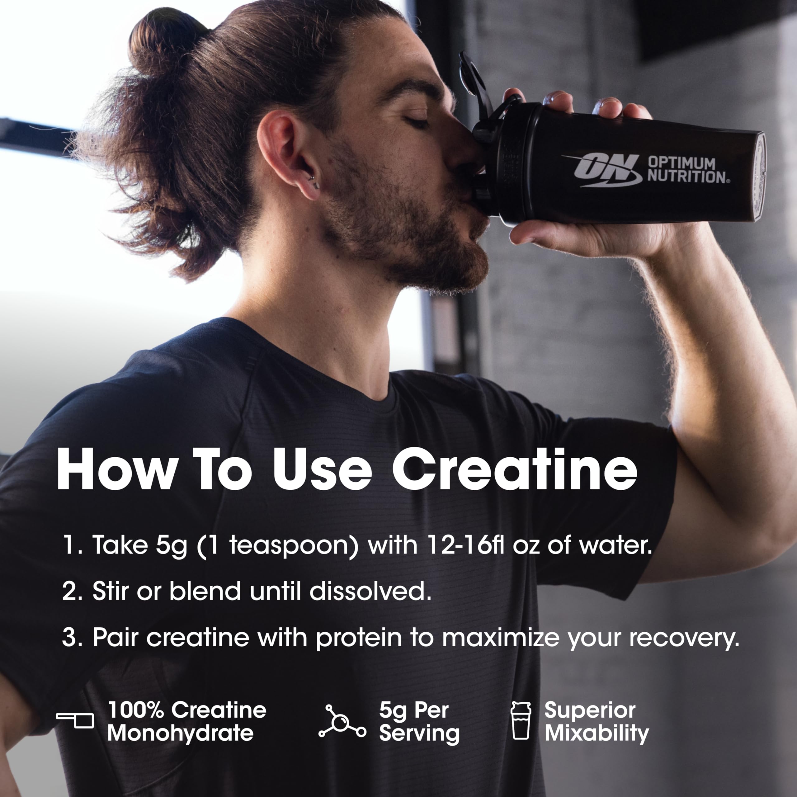 Optimum Nutrition Creatine, Micronized Creatine Monohydrate Powder, Supports Strength & Recovery, Banned Substance Tested, Unflavored, 5 g per Serving, 120 Servings