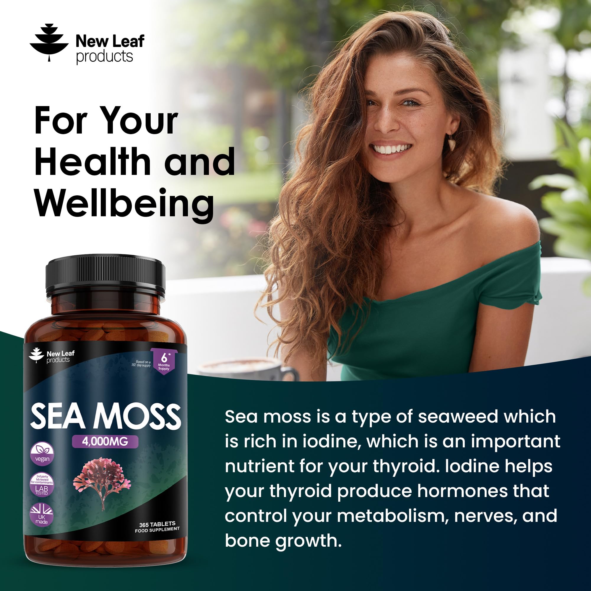 New Leaf Products Sea Moss Tablets Extract High Strength 4000mg - Sea Moss Supplement 365 Tablets (not sea Moss Capsule) High Potency - UK Made - Vegan - Non GMO