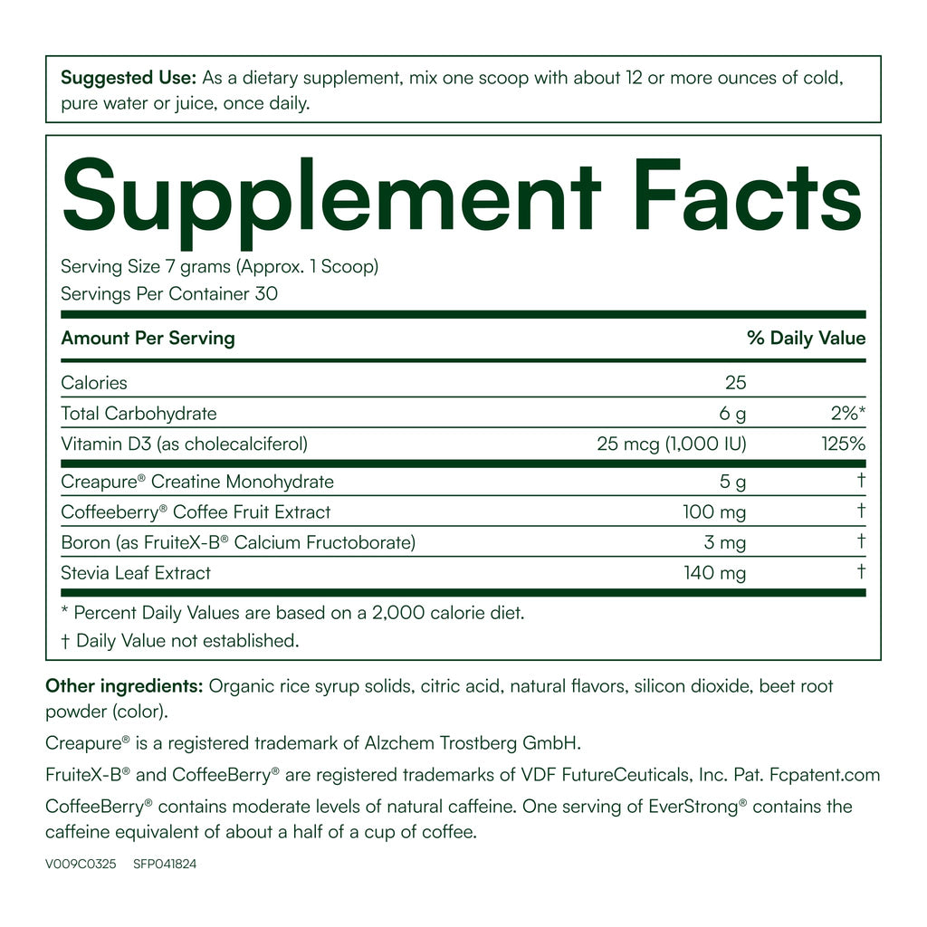 Purity Products EverStrong Powder from Muscle Matrix Blend - Creapure Creatine - Boron (FruiteX-B PhytoBoron) - CoffeeBerry Extract - Boosted with 1000 IU Vitamin D - Berry Burst (210 g)