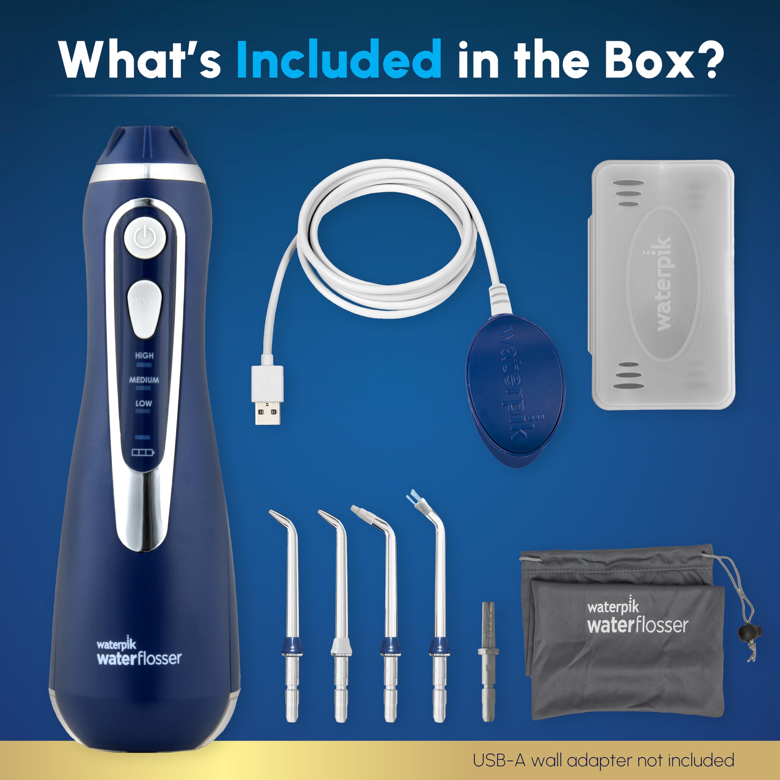 Waterpik Cordless Advanced 2.0 Water Flosser For Teeth, Gums, Braces, Dental Care With Travel Bag and 4 Tips, ADA Accepted, Rechargeable, Portable, and Waterproof, Blue WP-583, Packaging May Vary