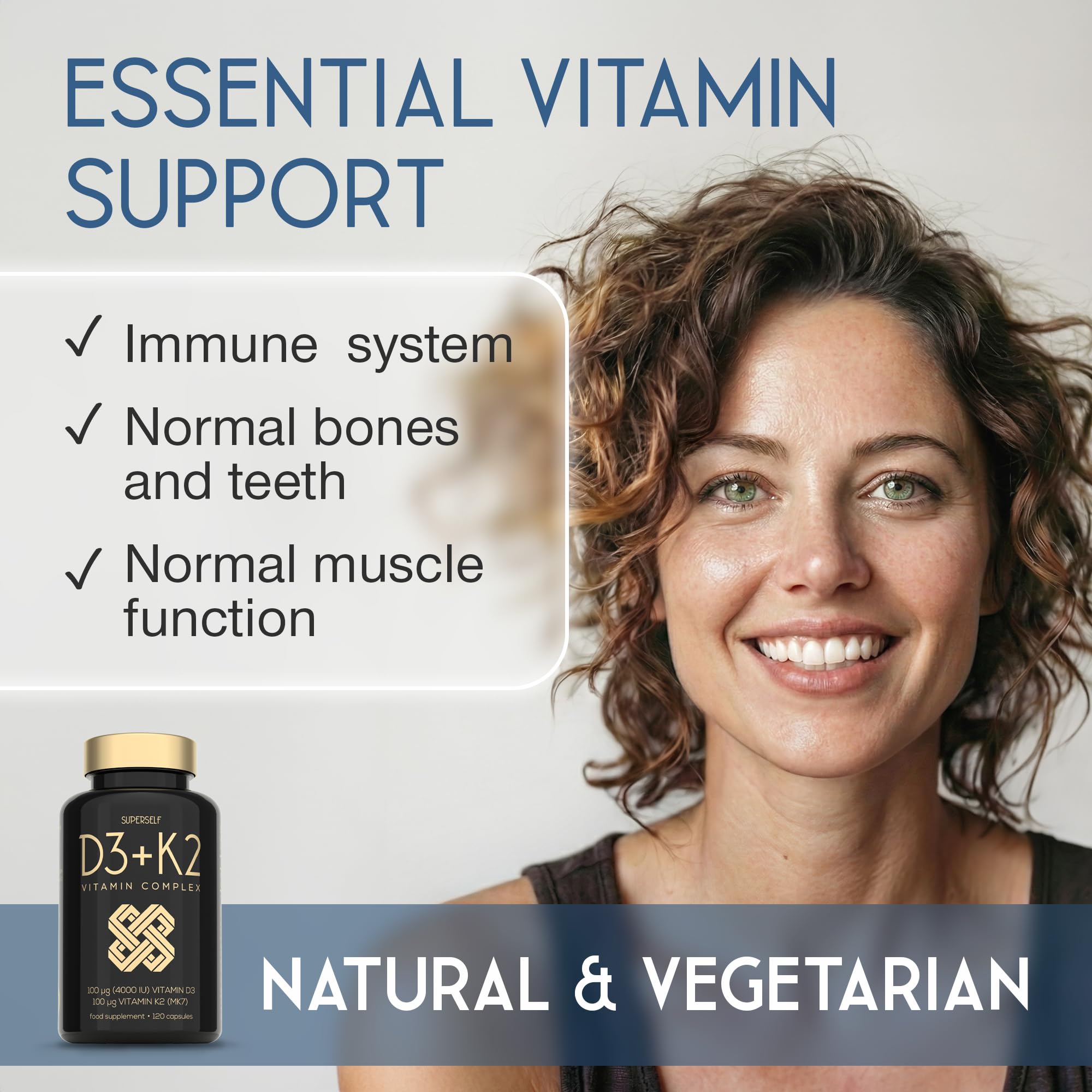 Vitamin D3 K2 Capsules - High Strength - for Strong Bones, Teeth, Immunity