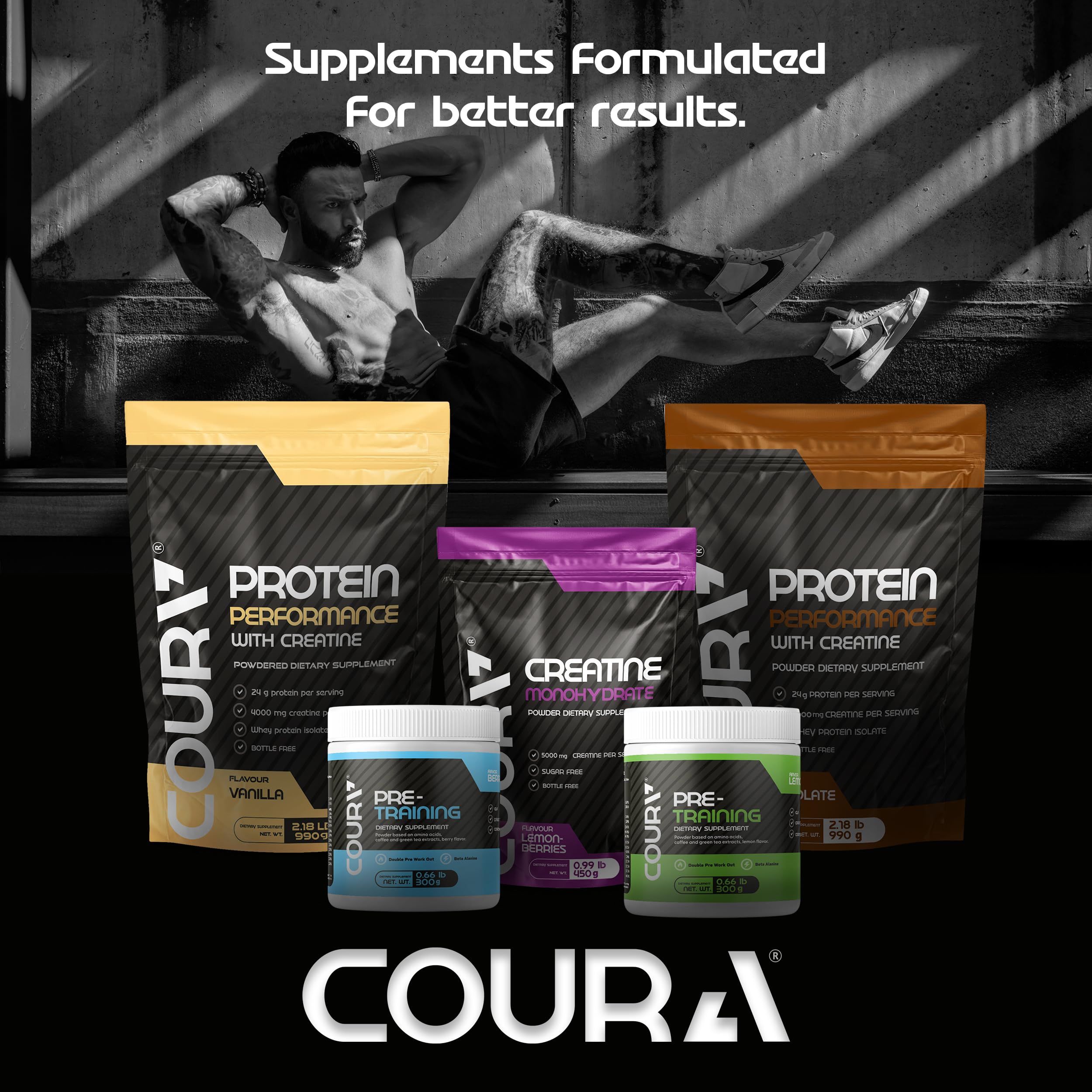 COURA Lemon-Berries Creatine Monohydrate, Strength Endurance Sports, 450g