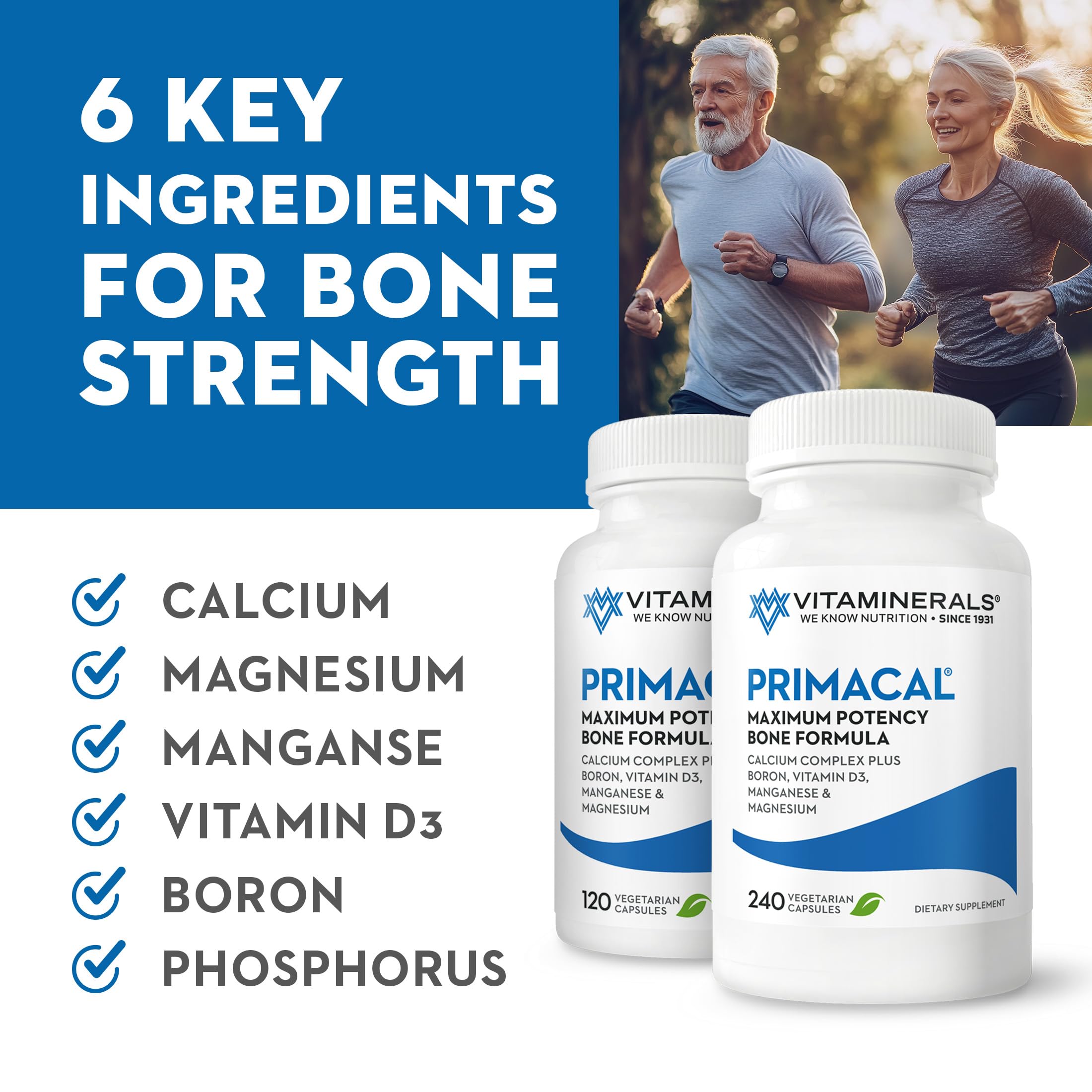 VITAMINERALS 95 Primacal® Bone Support Maximum Potency Calcium, Magnesium for Bone Loss (240)