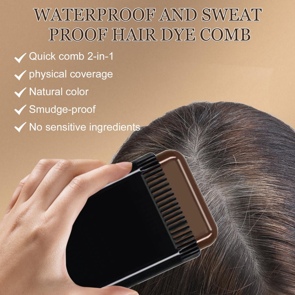 Hair Dye Comb, 2-in-1 Instant Hair Colour Stick with Built-In Comb, Waterproof & Sweat-proof, Portable Grey Hair Cover Up, Root Touch Up Dye Hair Concealer for Women & Men (Dark Brwon)