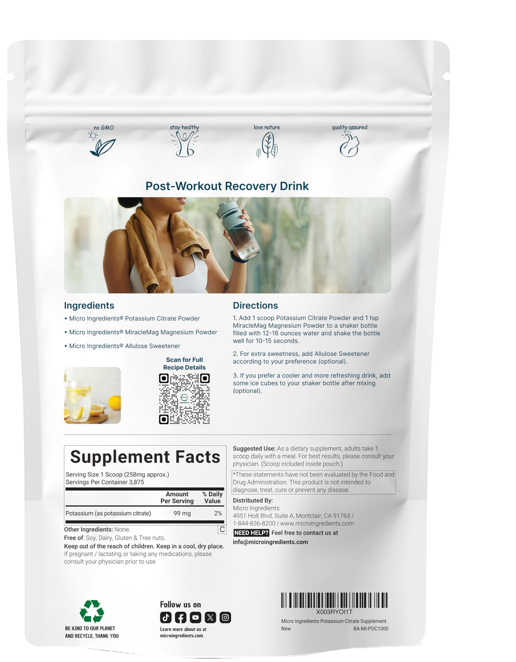 US Origin Potassium Citrate Powder, 1 KG (35 Ounce) | Essential Hydration Electrolyte Supplement | Vegan Friendly