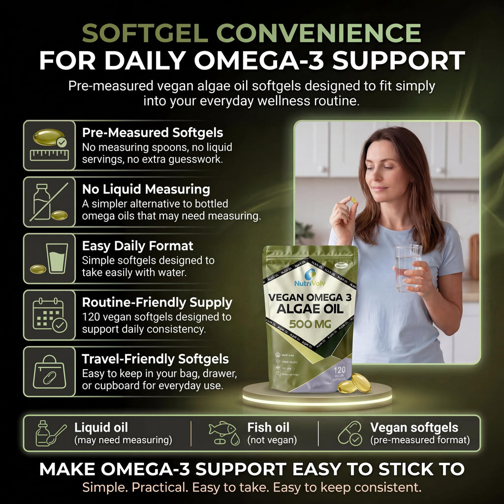 Vegan Omega 3 Algae Oil 500mg | 120 Vegan Softgels | DHA 200mg & EPA 100mg | Vegan Alternative to Omega 3 Fish Oil | Supports Eye, Brain & Heart Health | Essential Fatty Acid