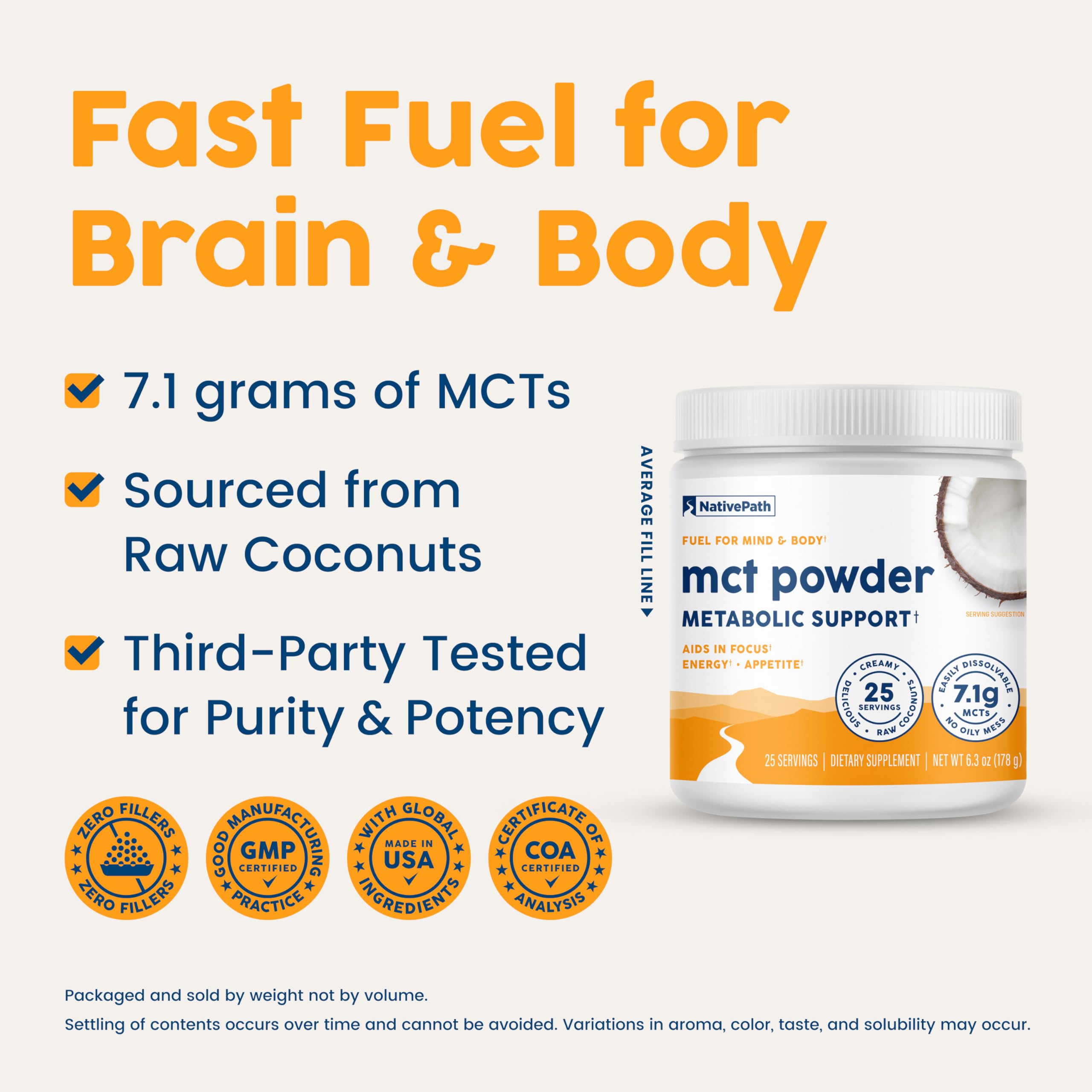 NativePath MCT Oil Powder, Keto C8 & C10, Unflavored, 25 Servings