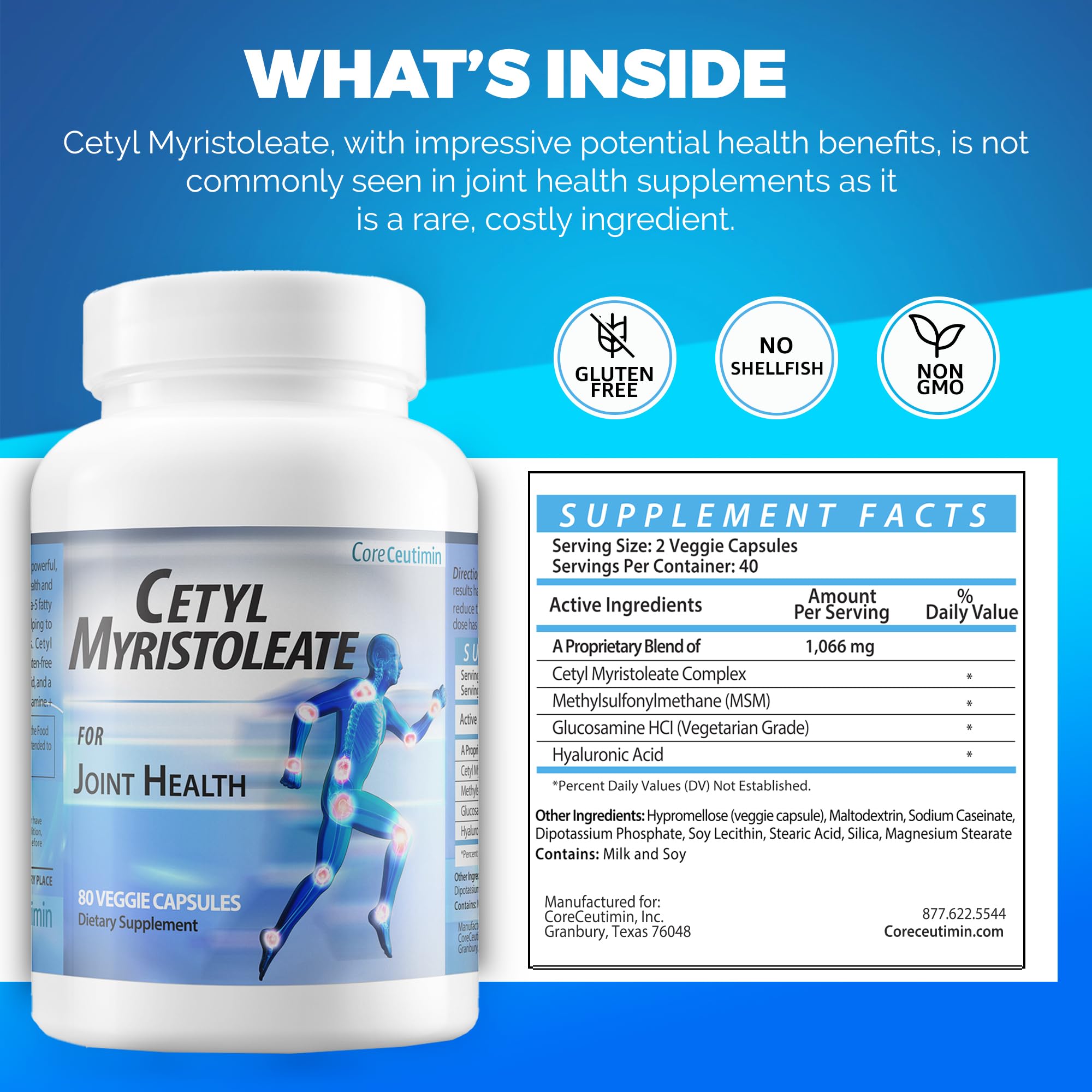 CoreCeutimin Cetyl Myristoleate Omega 5 Fatty Acid, 80 Capsules