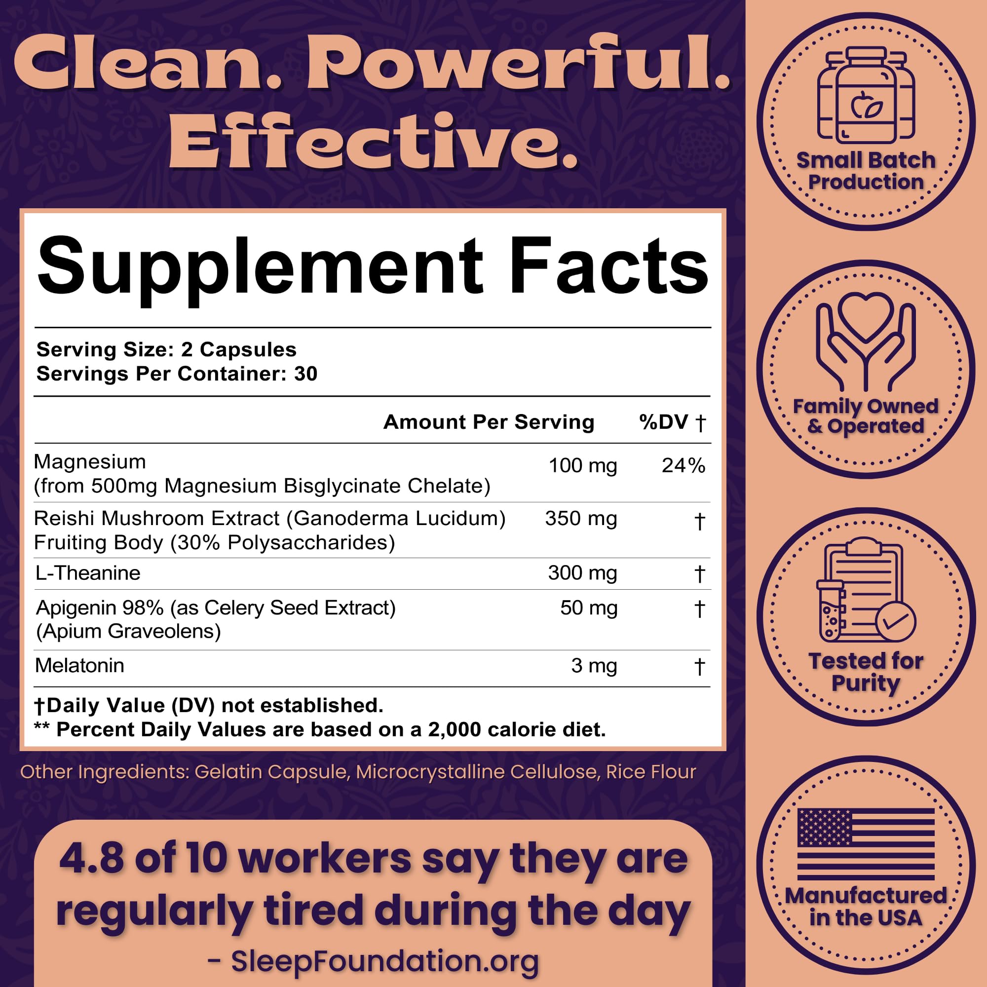 Local Nutrition Natural Sleep Aid with Magnesium Glycinate, Reishi Mushroom Extract, L-Theanine, Apigenin, and Melatonin - Sleep Supplement for Adults Seeking Deep Rest - 60 Capsules, Made in the USA