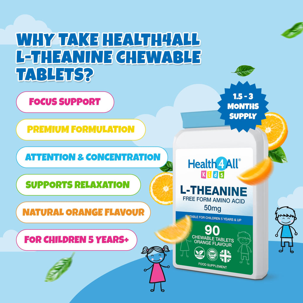 Kids L-Theanine 90 Chewable Tablets, 3 Months Supply, Attention Support
