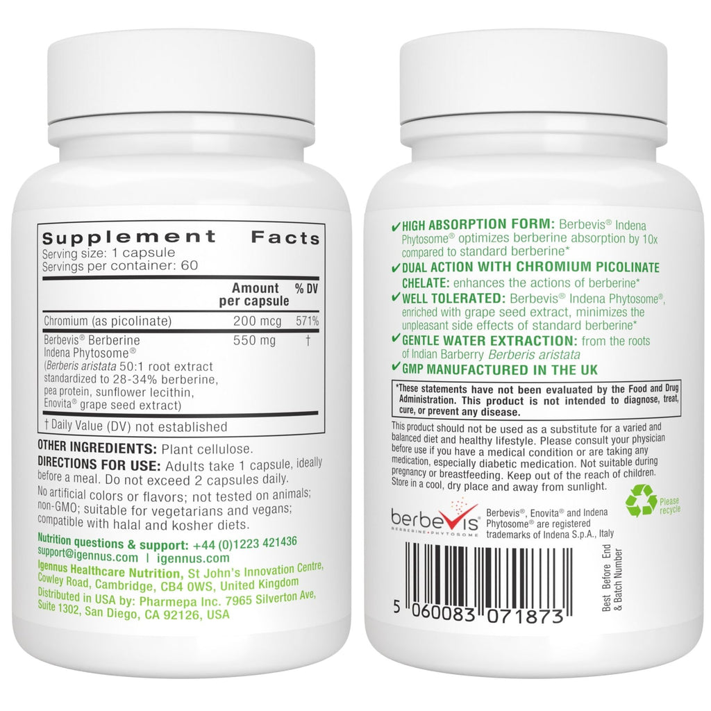 Igennus Berberine Phytosome 550mg with Chromium, 60 Capsules
