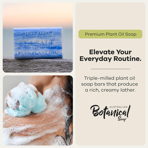 Australian Botanical Soap, 6.6 OZ, Sea Salt and Ocean Minerals, Triple Milled Bars made with a Natural Soap Base and Enriched with Organic Shea Butter, Pack of 8