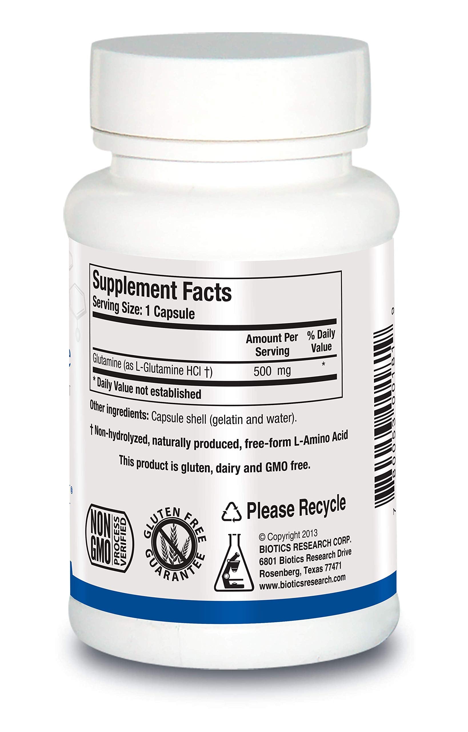 BIOTICS RESEARCH L Glutamine, Gastrointestinal Health, Gut Lining Support, Optimal Muscle Support, Lean Muscle, Antioxidant Activity, Free Form Amino Acid. 180 Capsules