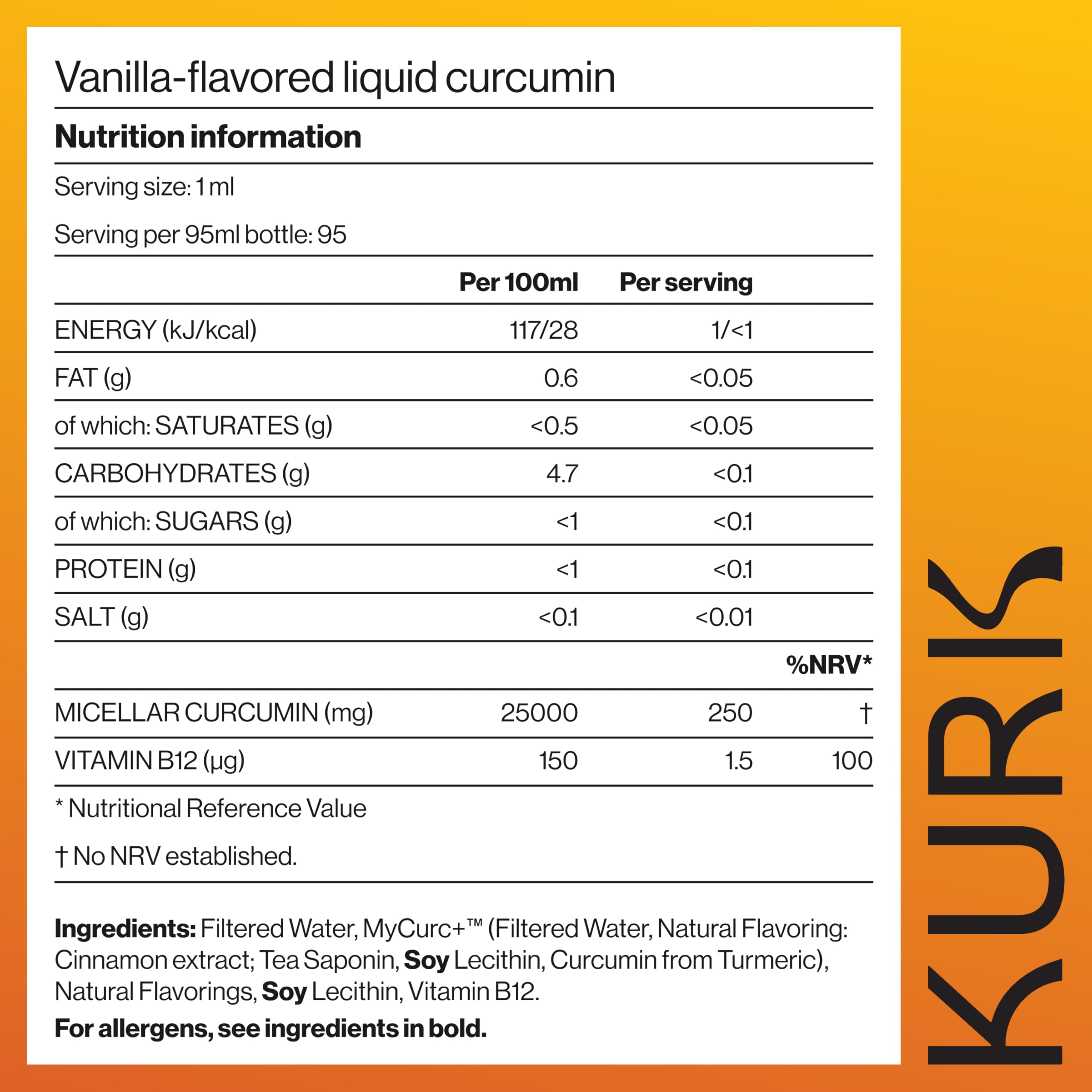 Kurk Essential Liquid Turmeric Curcumin Supplement, Turmeric Drops, Oil for Advanced Everyday Wellness, Focus & Energy, 185x More Absorbable Than Powders, Plant-Based (Vanilla) (3.2 Fl Oz)