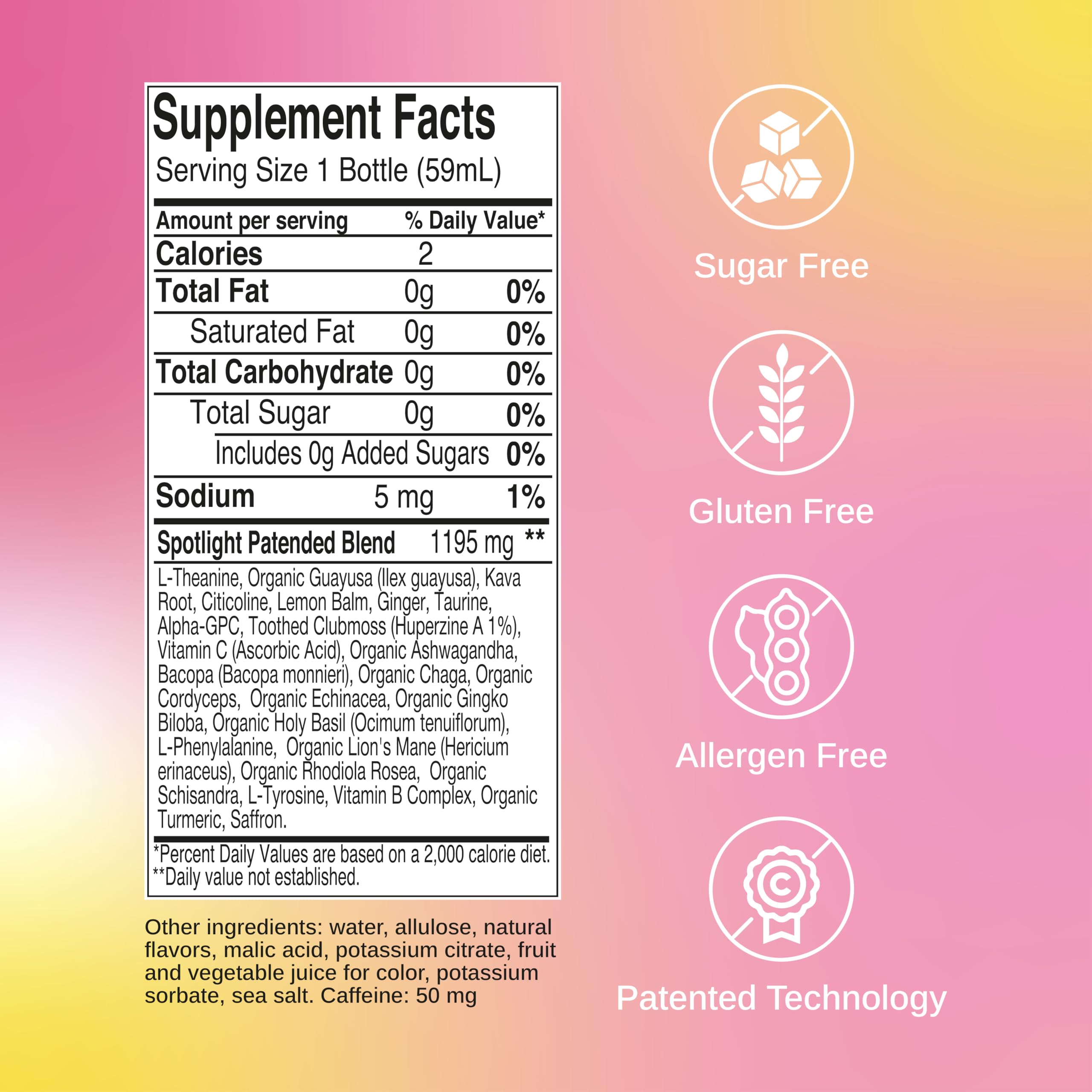 SAGA Spotlight Organic Focus Shots | Nootropic Shots with Bacopa, Ashwagandha & Lion’s Mane | Zero Sugar, 2 Calories, Travel Size | Natural Energy & Focus Supplement for Brain Boost | Exotic Guava