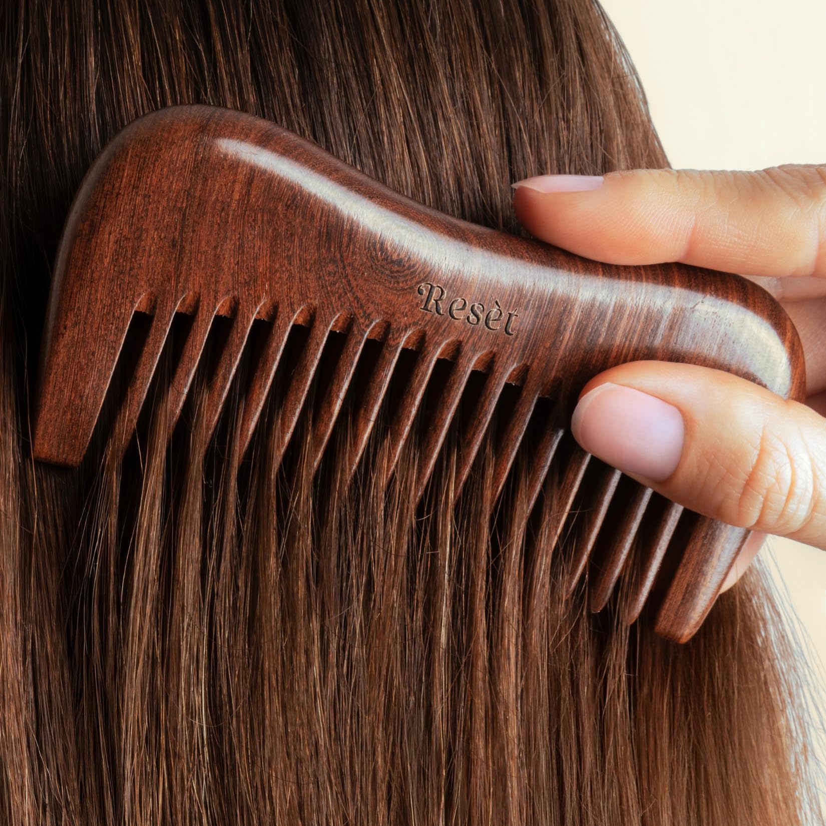 Resèt 100% Natural Handmade Sandalwood Comb | Soft Wide Tooth Wooden Comb | Eco-Friendly Anti-Static Wooden Massage Comb | Wooden Hair Detangler for Men and Women