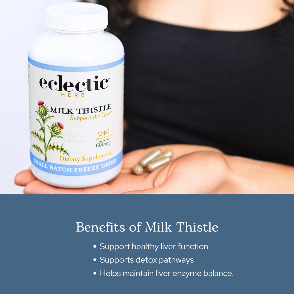 Eclectic Herb - Organic Milk Thistle Supplement | Silymarin Supplement Capsules | Liver Support, Detox, Cleanse + Maintain | US-Grown, Vegan, Non-GMO, Gluten Free (240 CT | 600 mg)